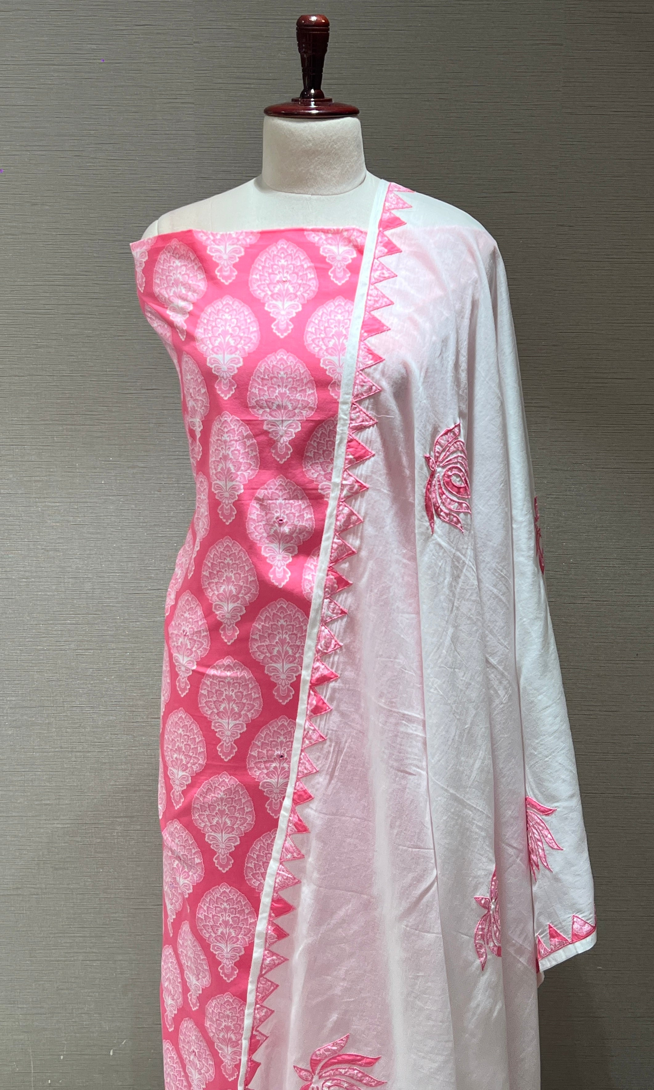 Baby Pink and White Embroidered dress material