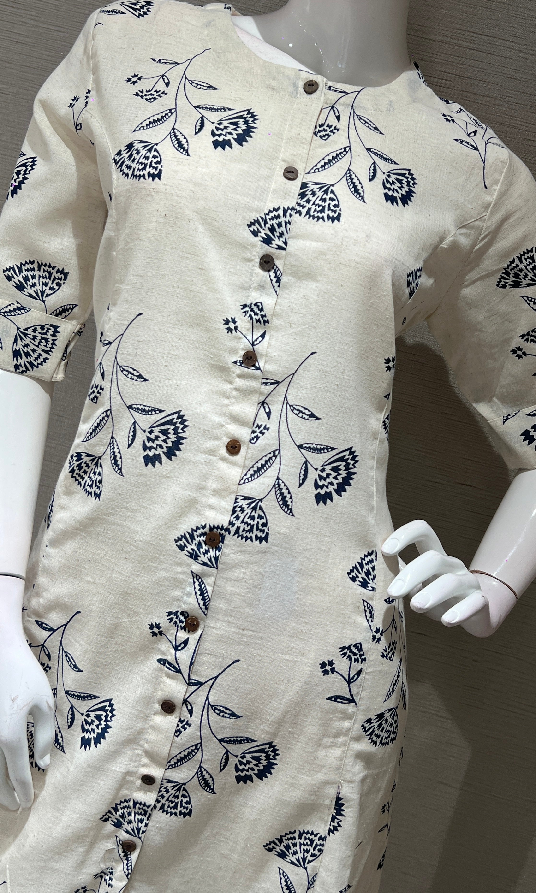 Navy blue FLORAL KURTI WITH BOTTOM