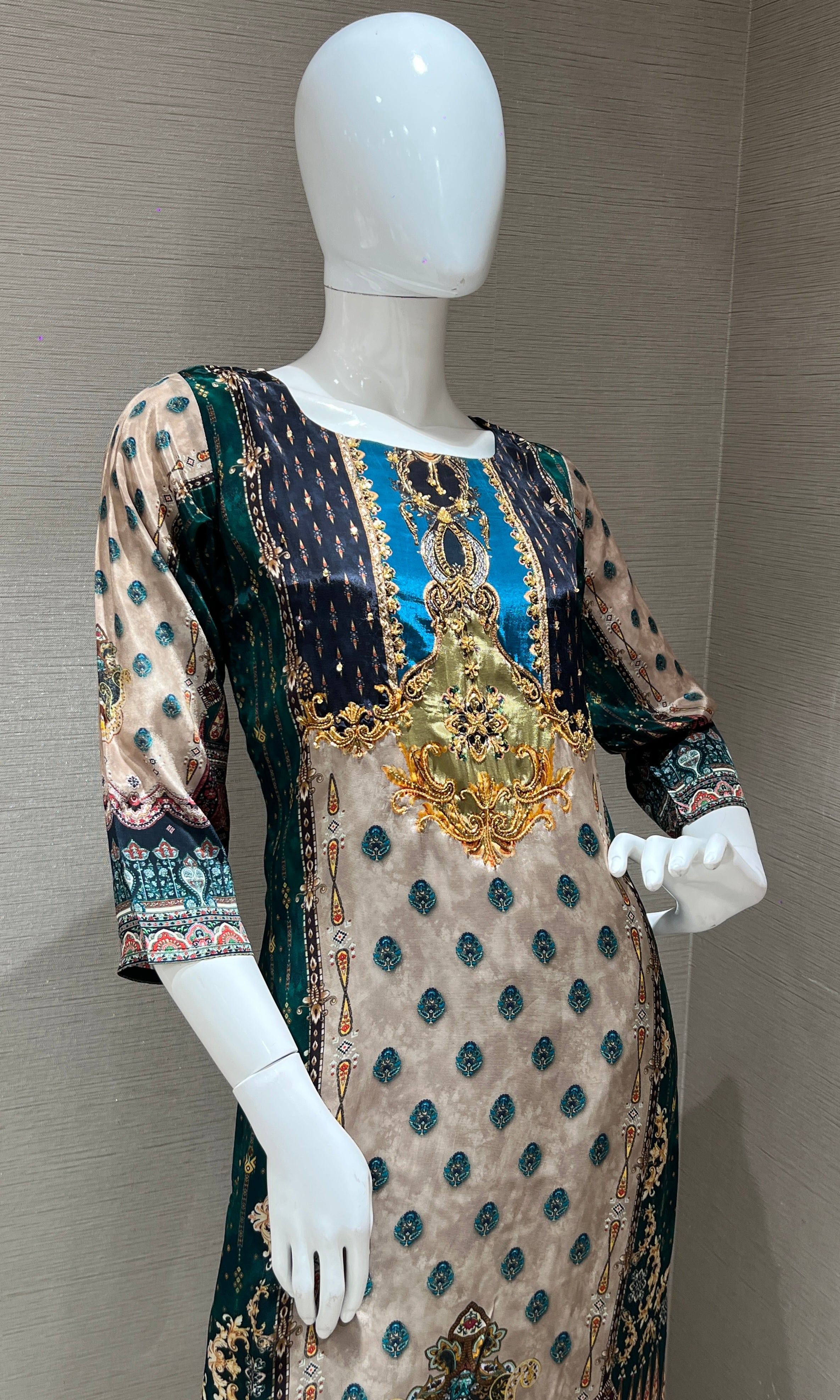 peacock green printed kurta set