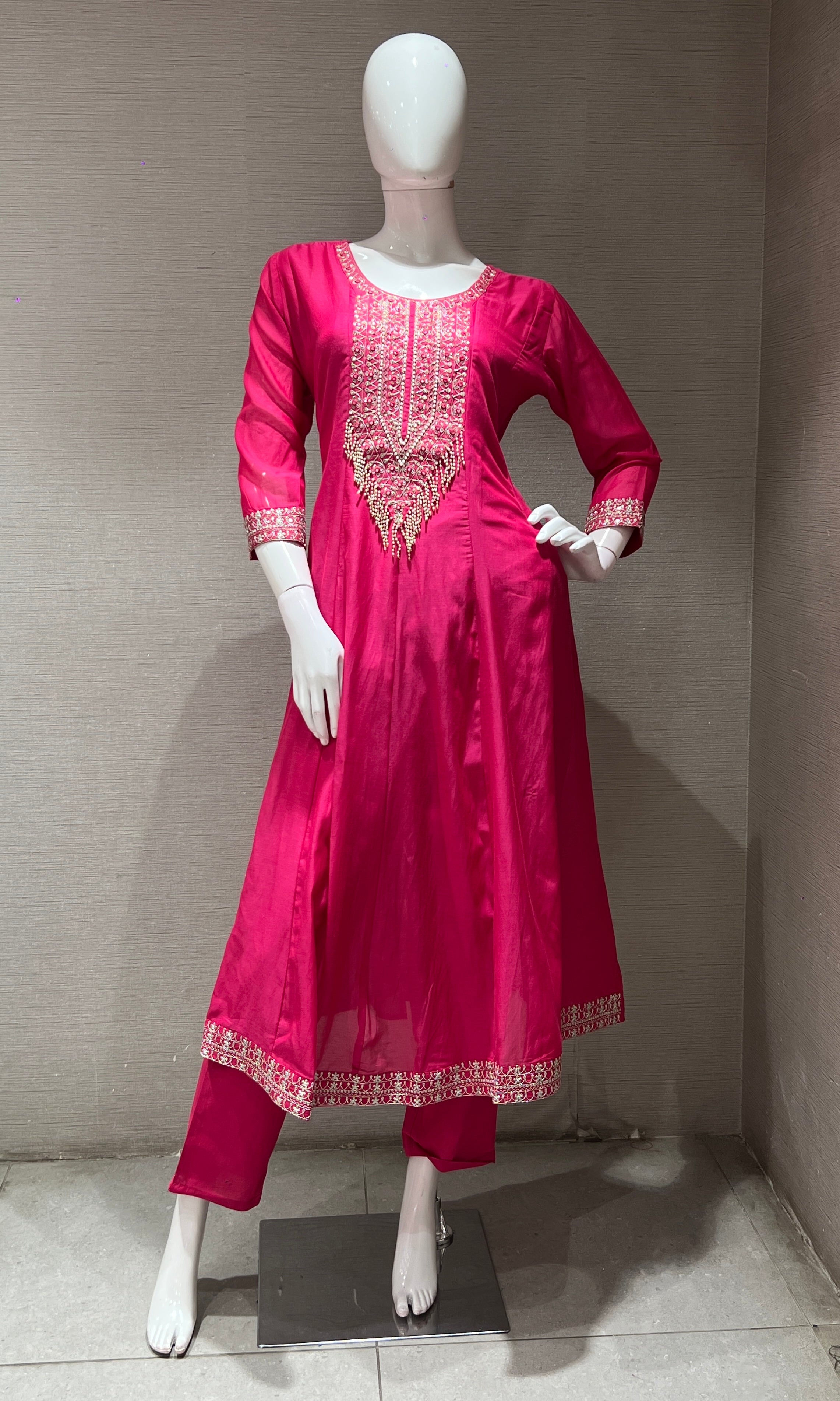 Rani pink EMBROIDERED kurta set