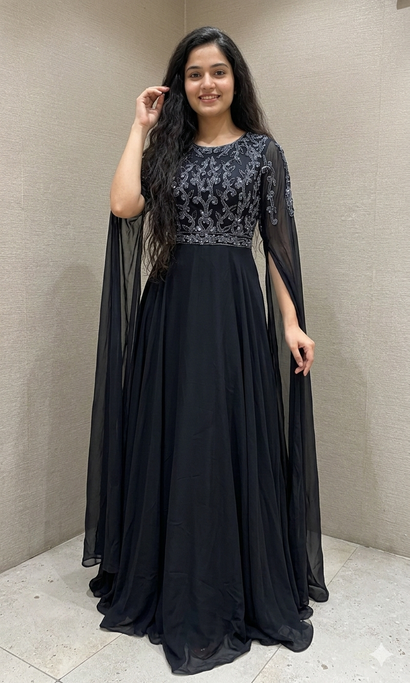 Black long dress with. Butterfly sleeves