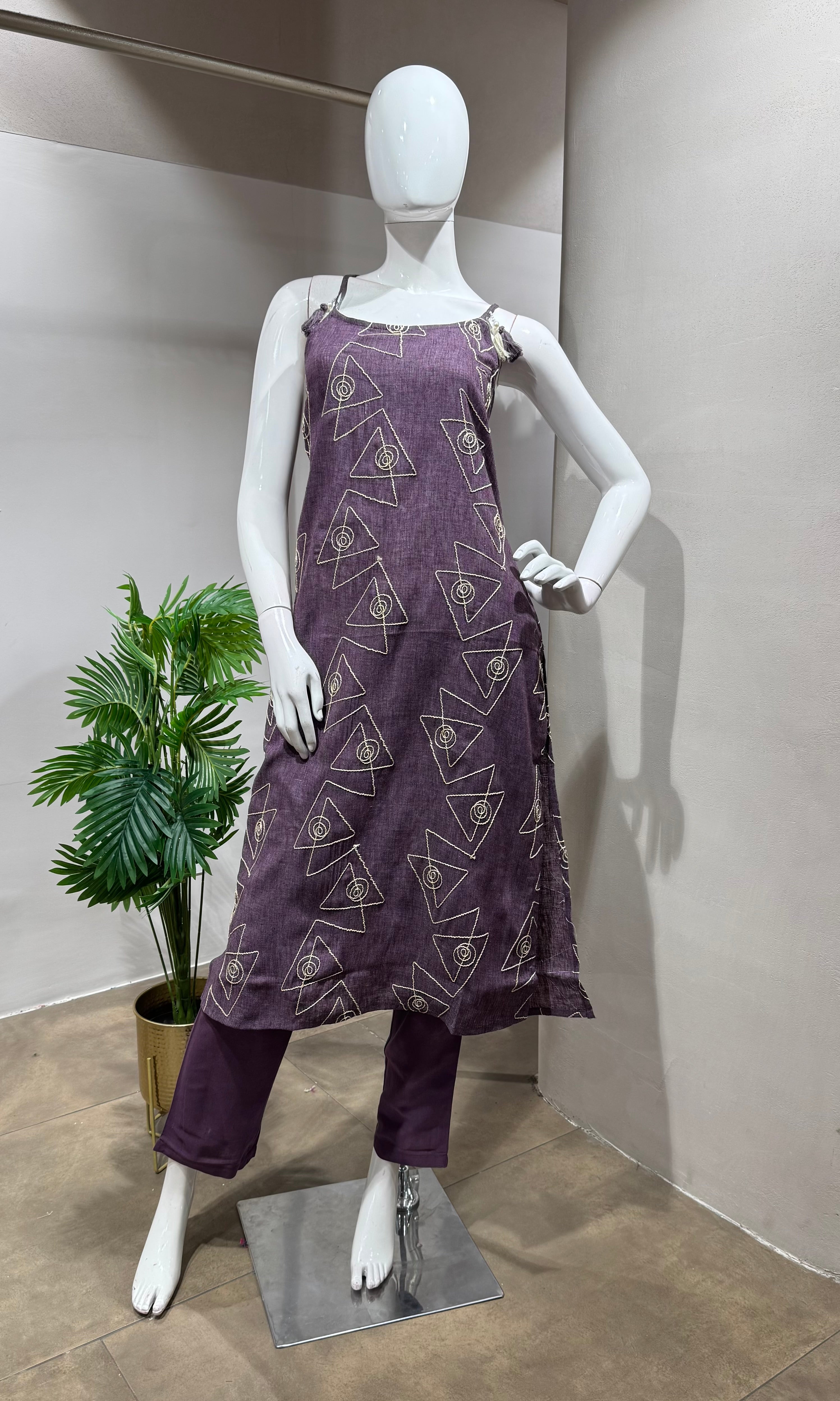 WINE Embroidered Kurta Set with Dupatta