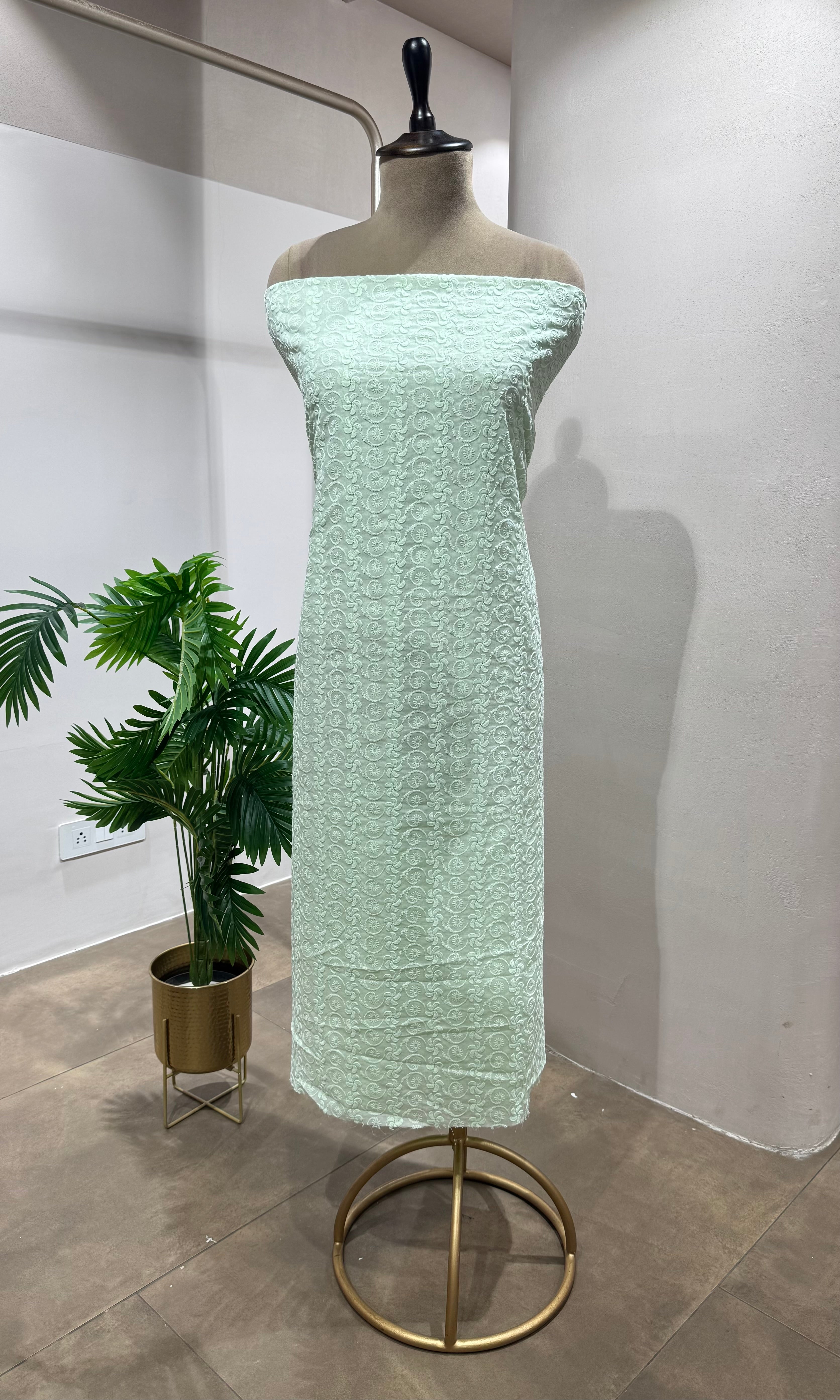 GREEN CHIKANKARI DRESS MATERIAL