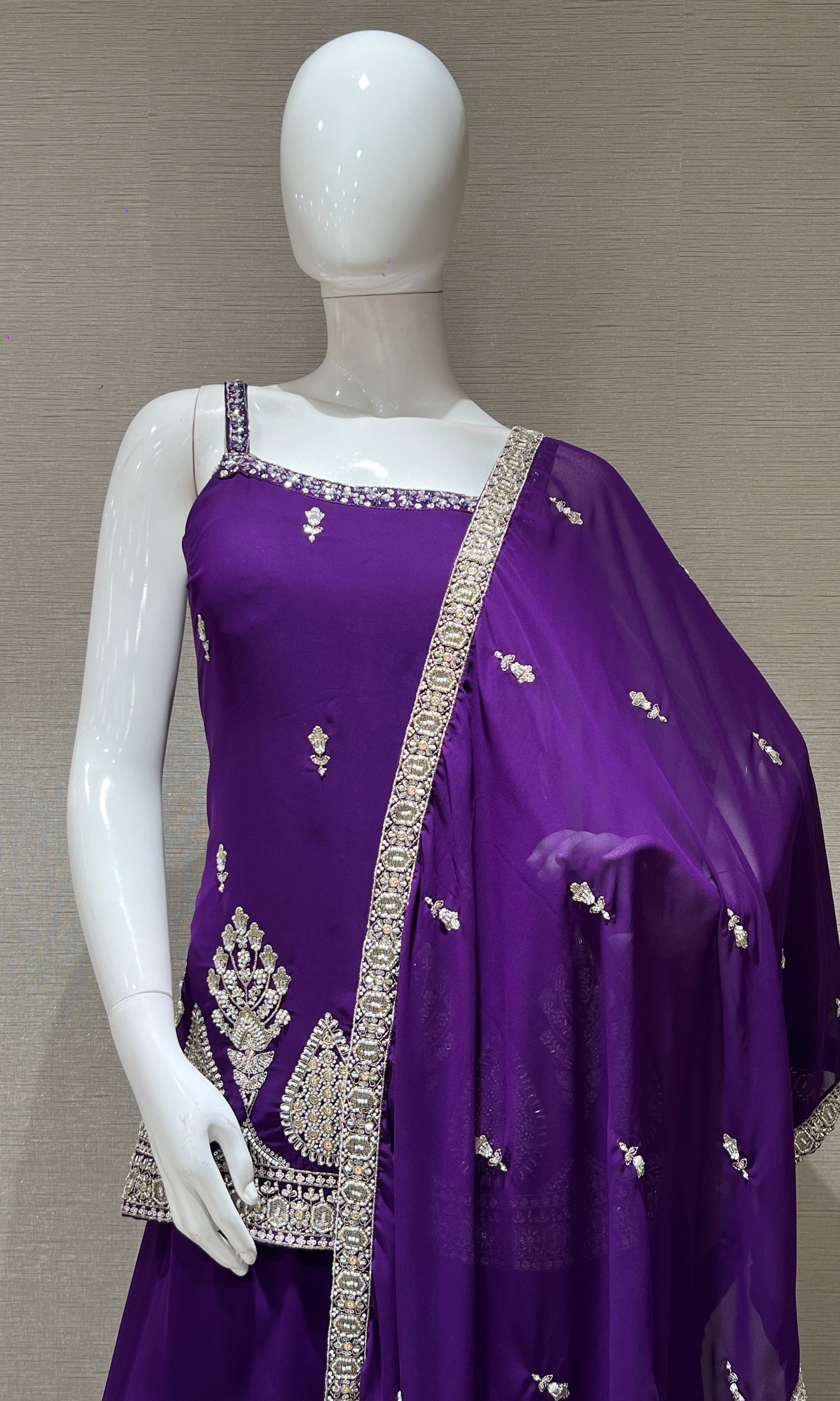 purple gold embroidery palazzo set