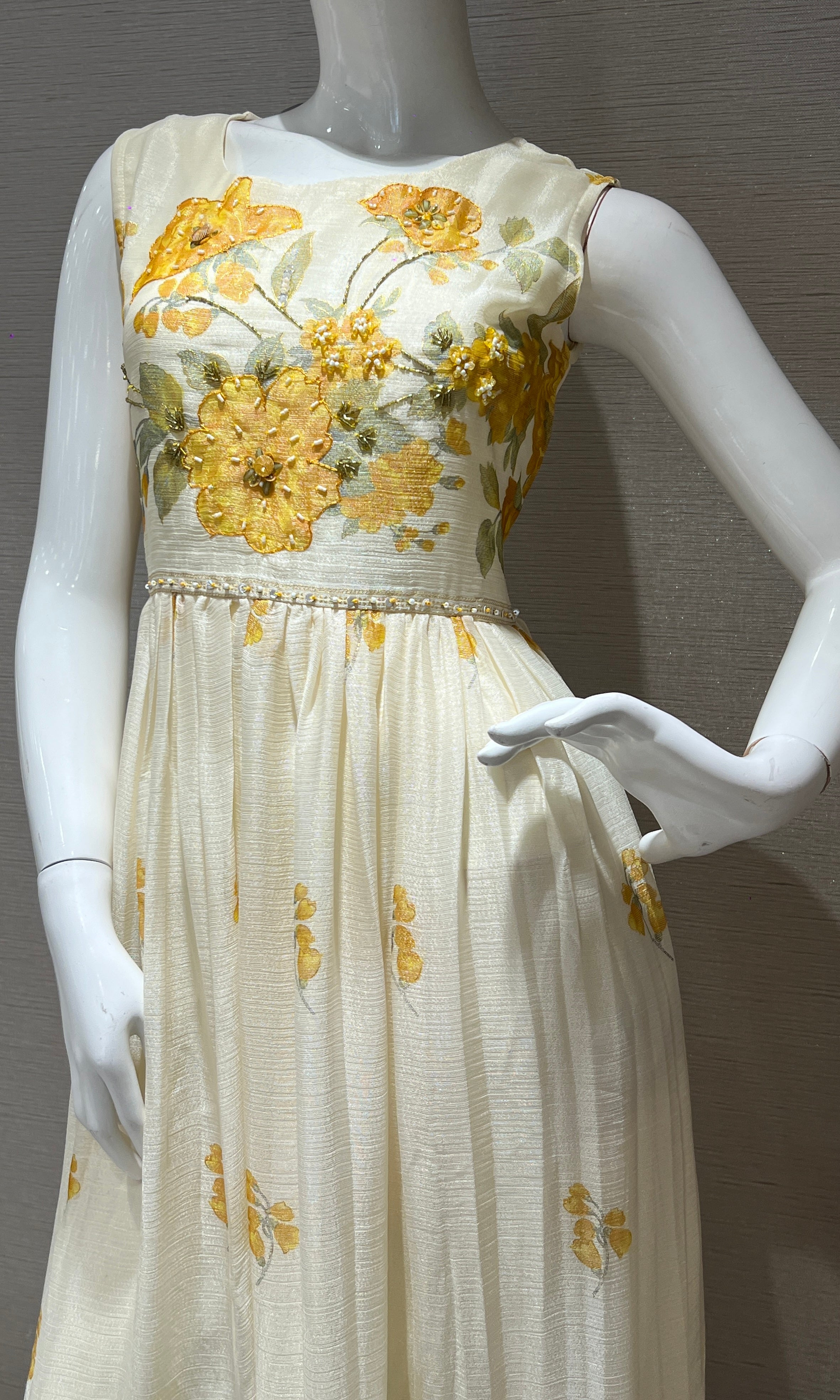 Cream and Yellow Floral long dress top
