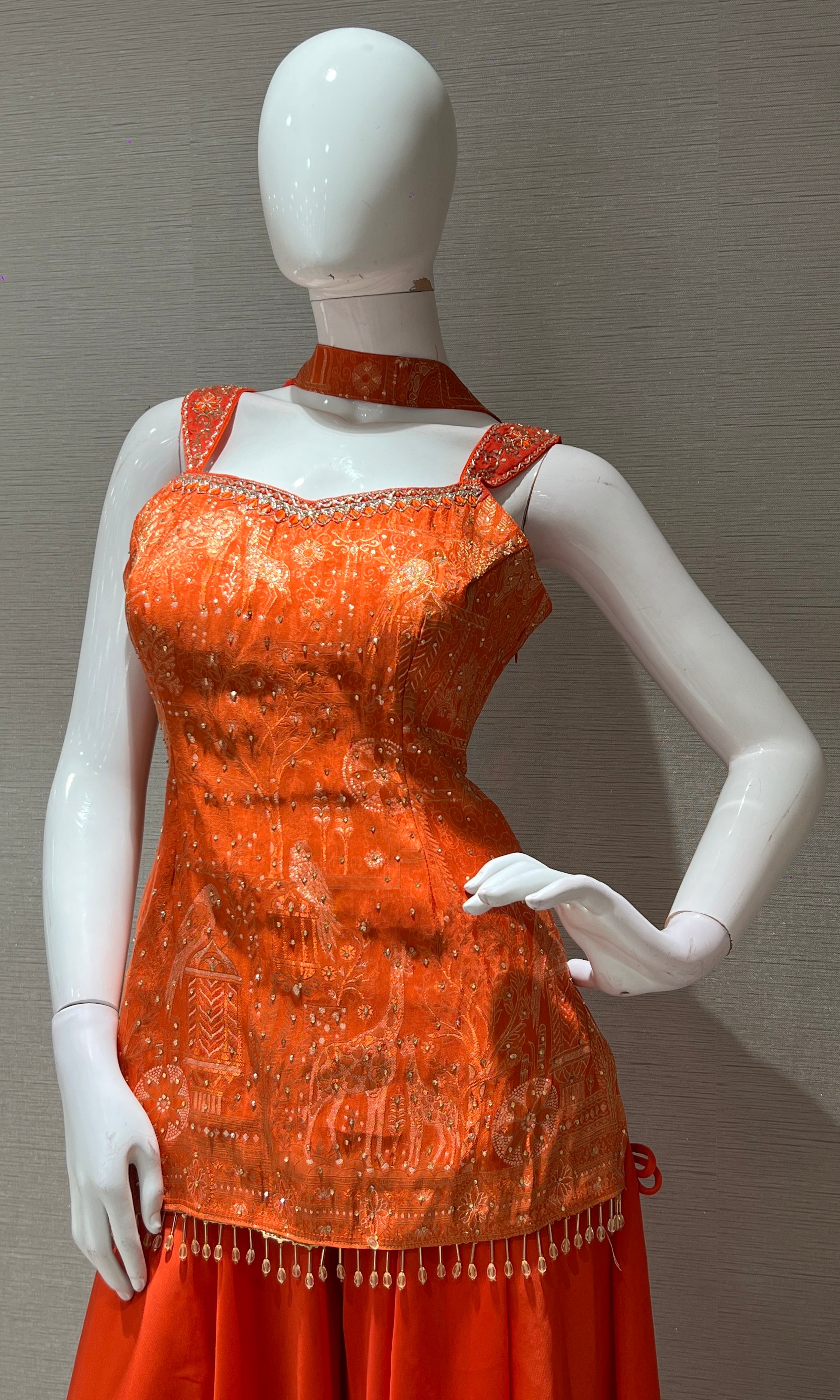 RADIENCE Orange PEPLUM SHARARA SET