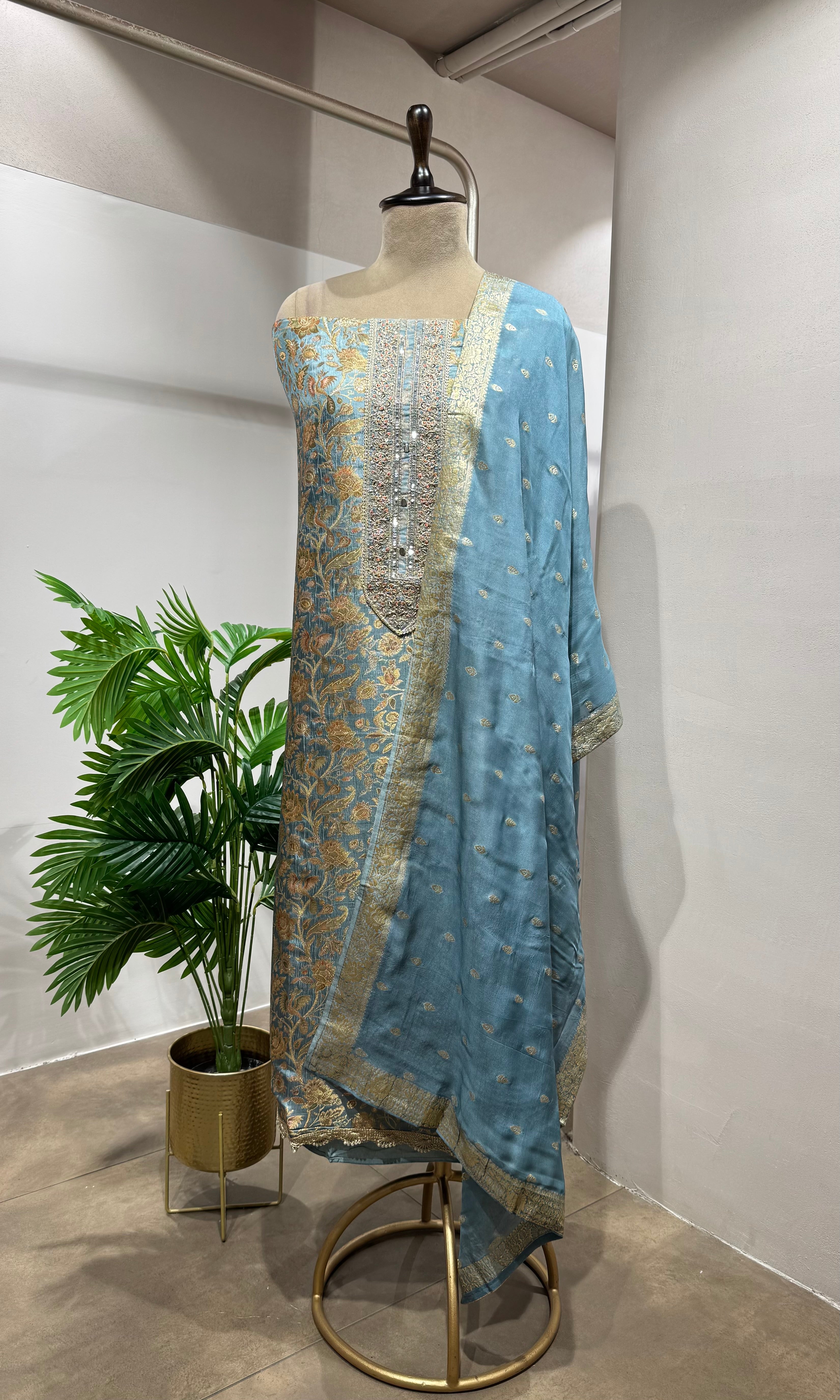 SKY BLUE BANARASI SILK DRESS MATERIAL