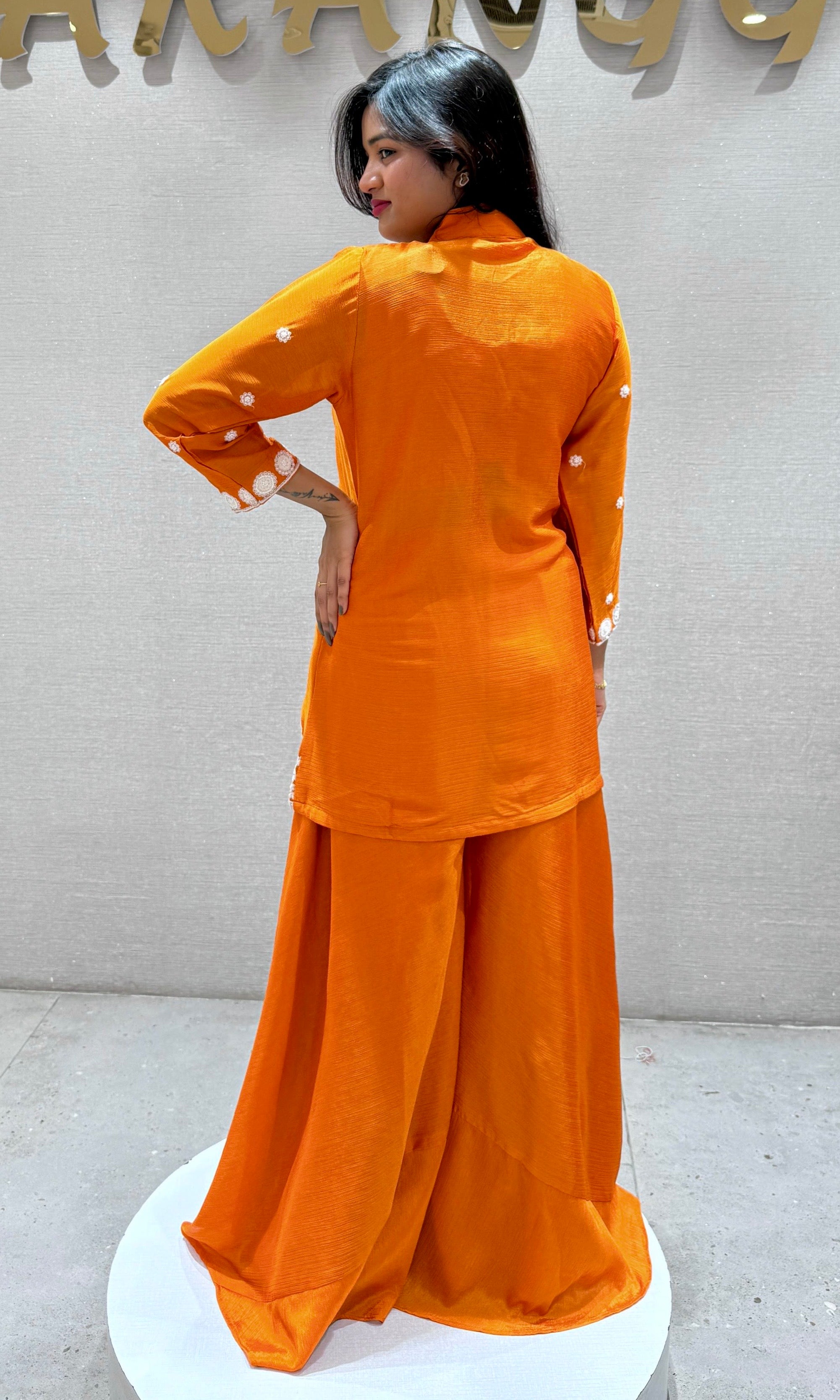 Orange Embroidered Jacket Palazzo set