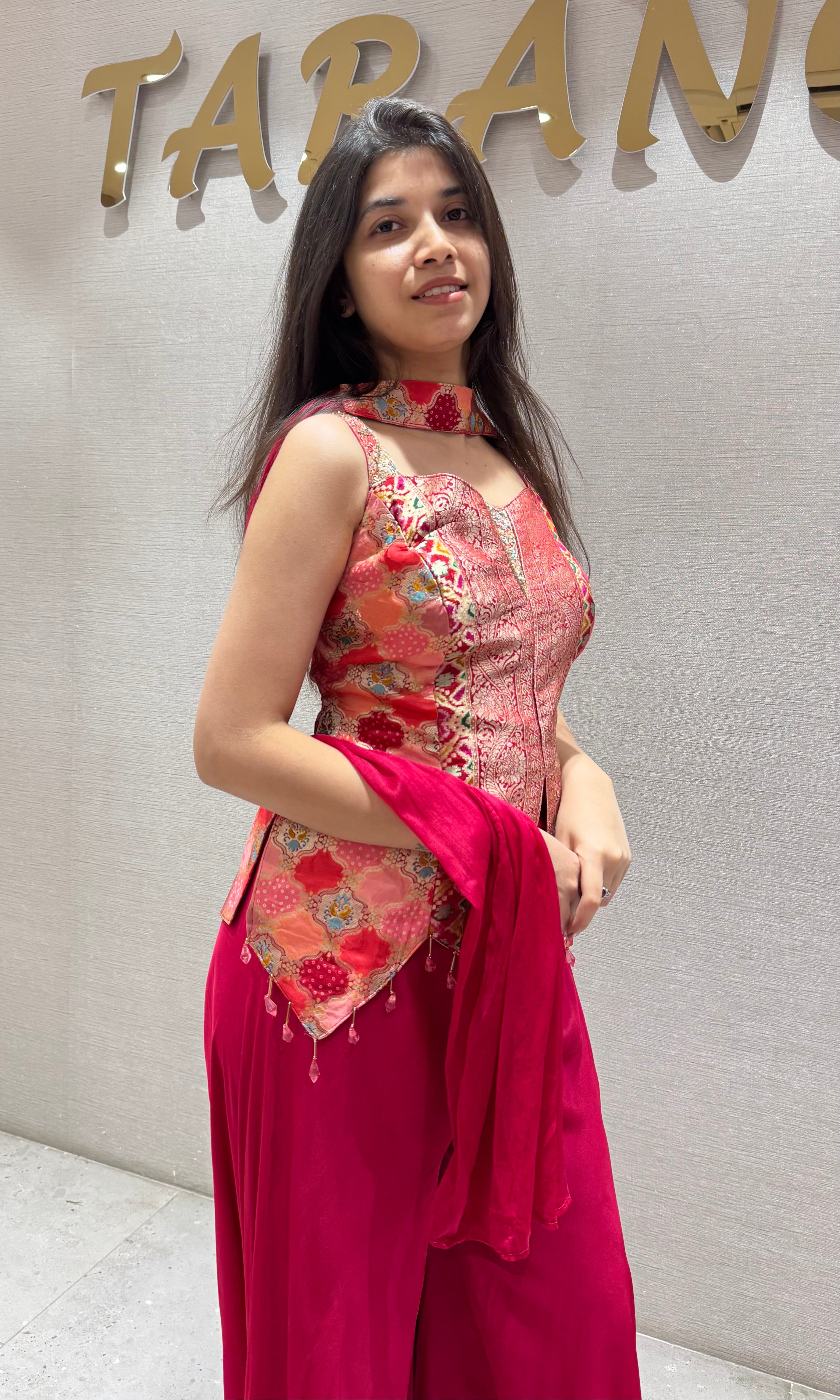 RED Embroidered Indo-Western Palazzo Set