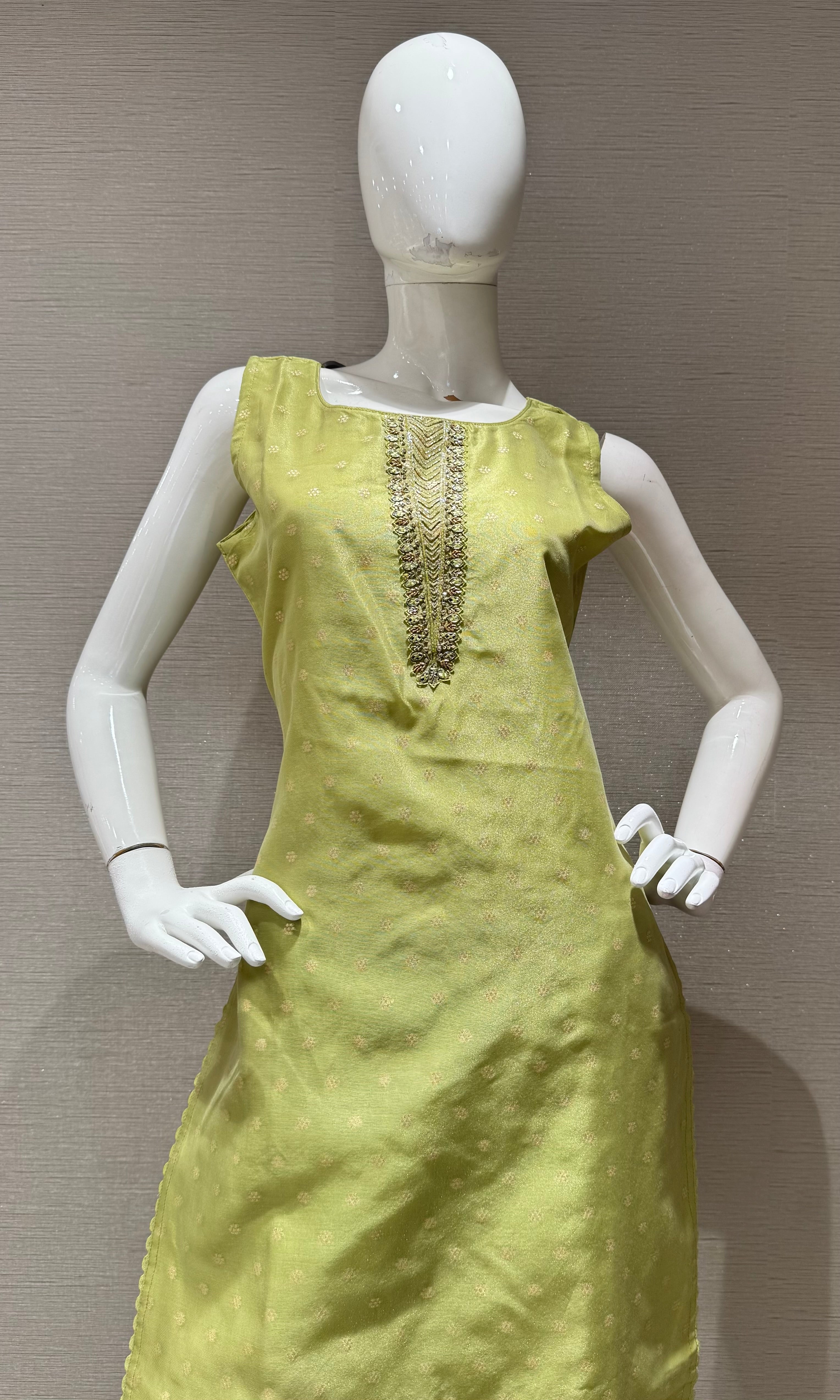 Pista Green Silk Kurta Set with Gold Brocade Dupatta