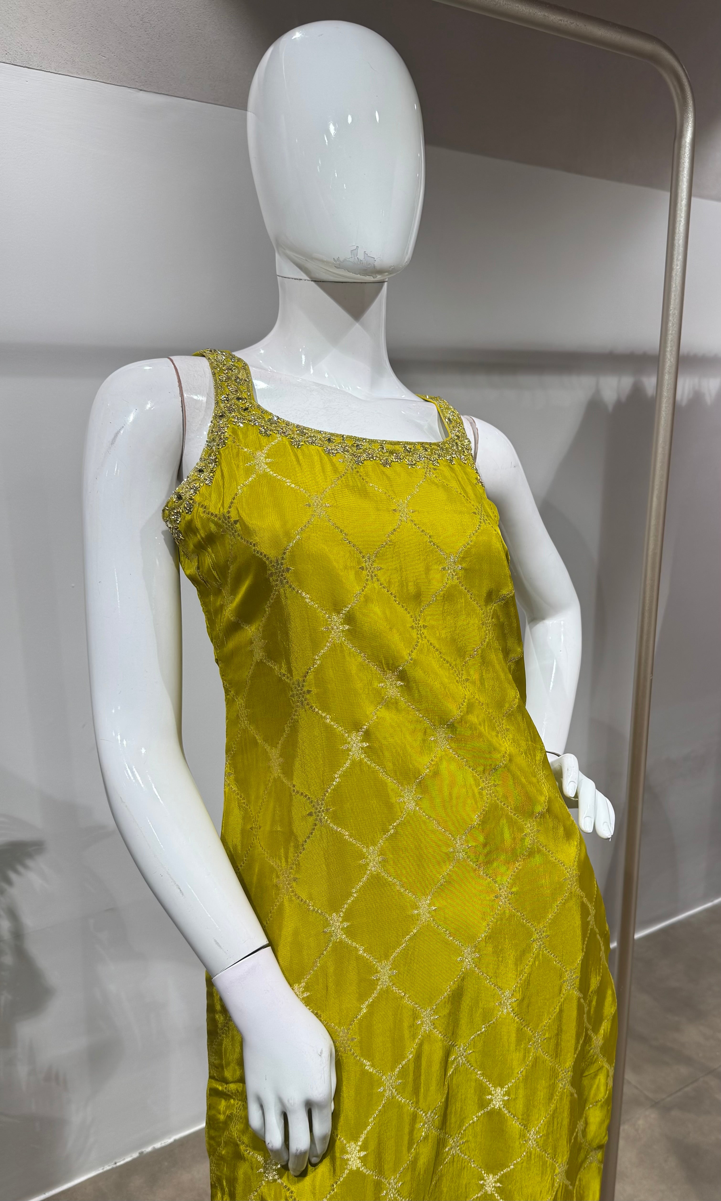 Lime Green silk straight kurta set