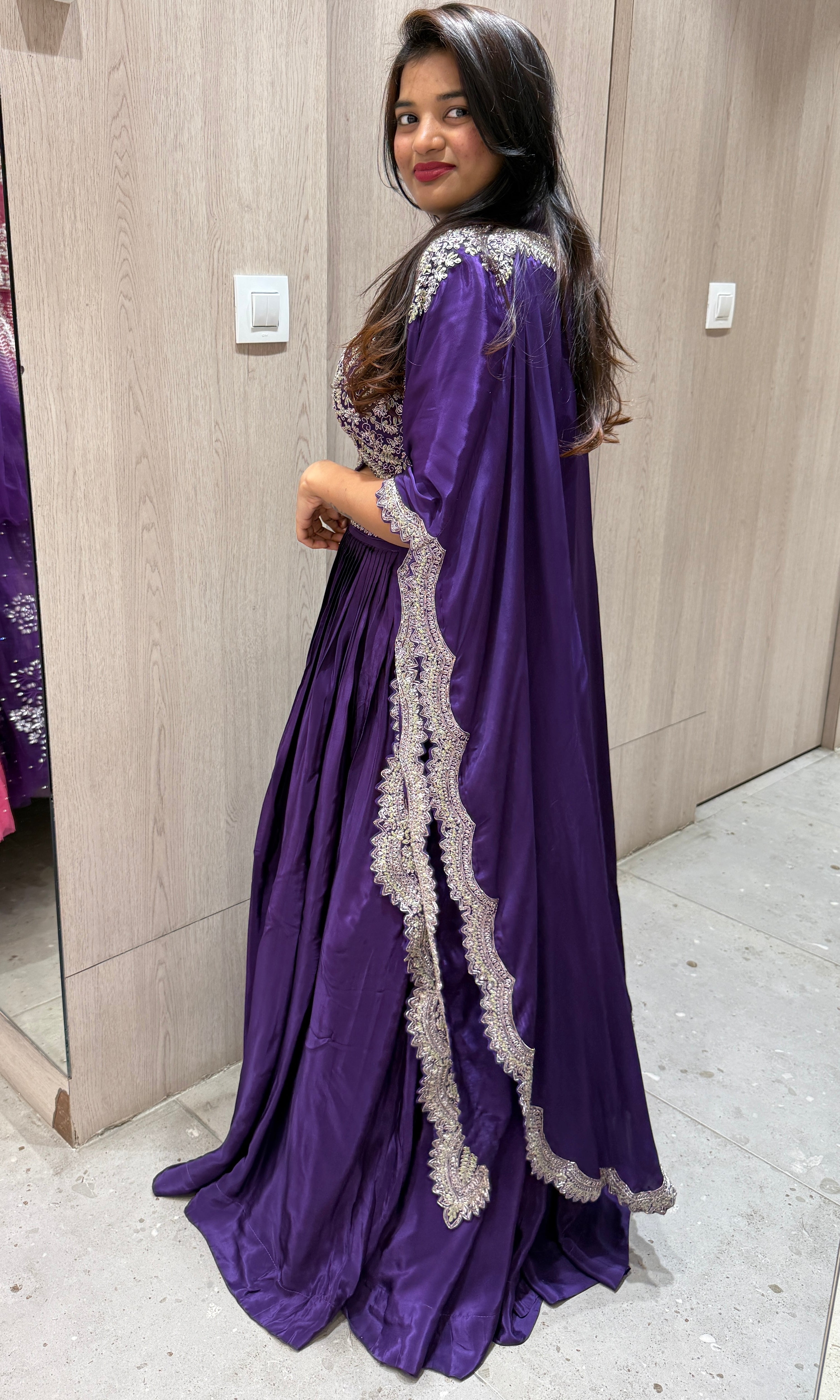 Purple Lehenga with cape