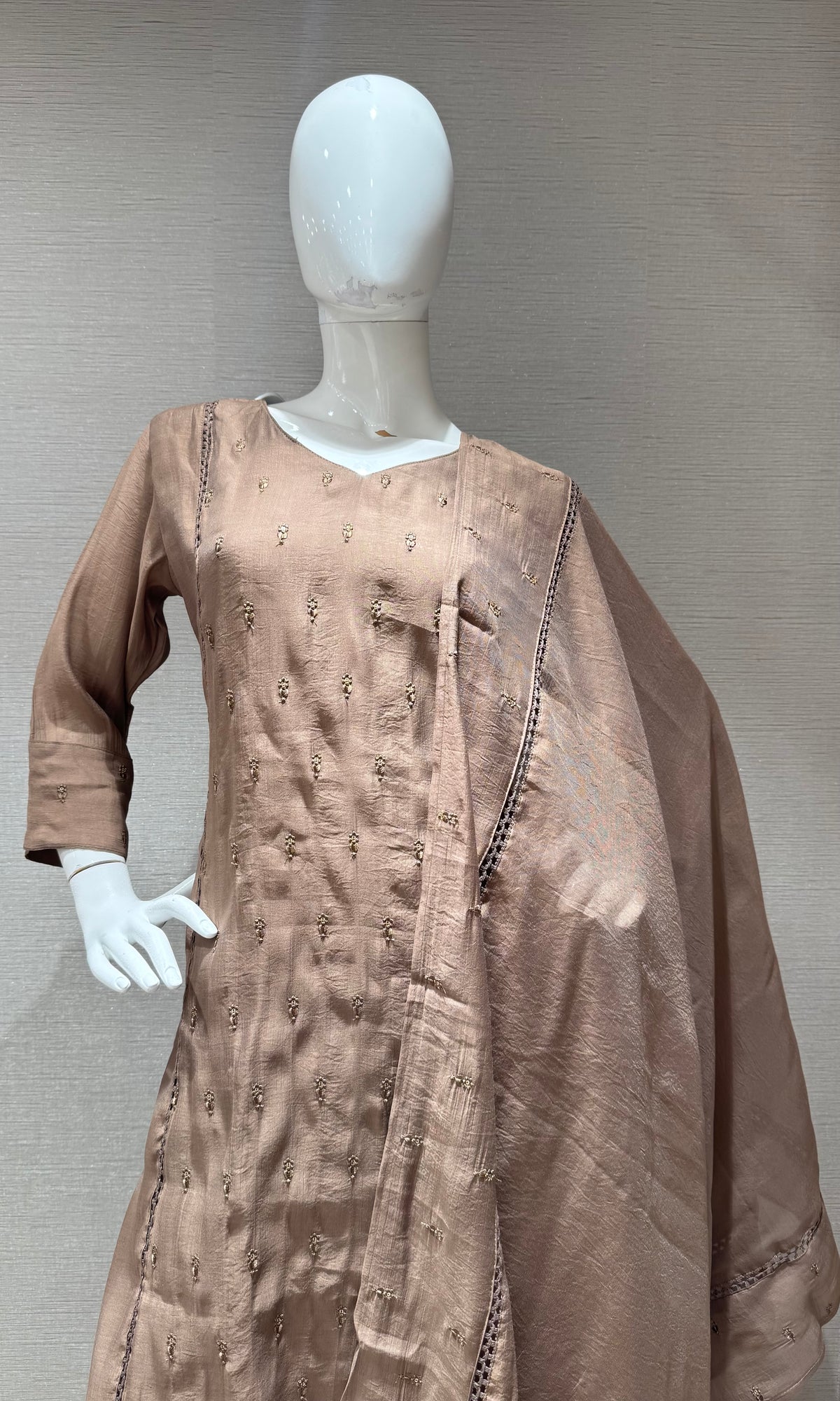BROWN mul Chanderi Kurta Set with Dupatta