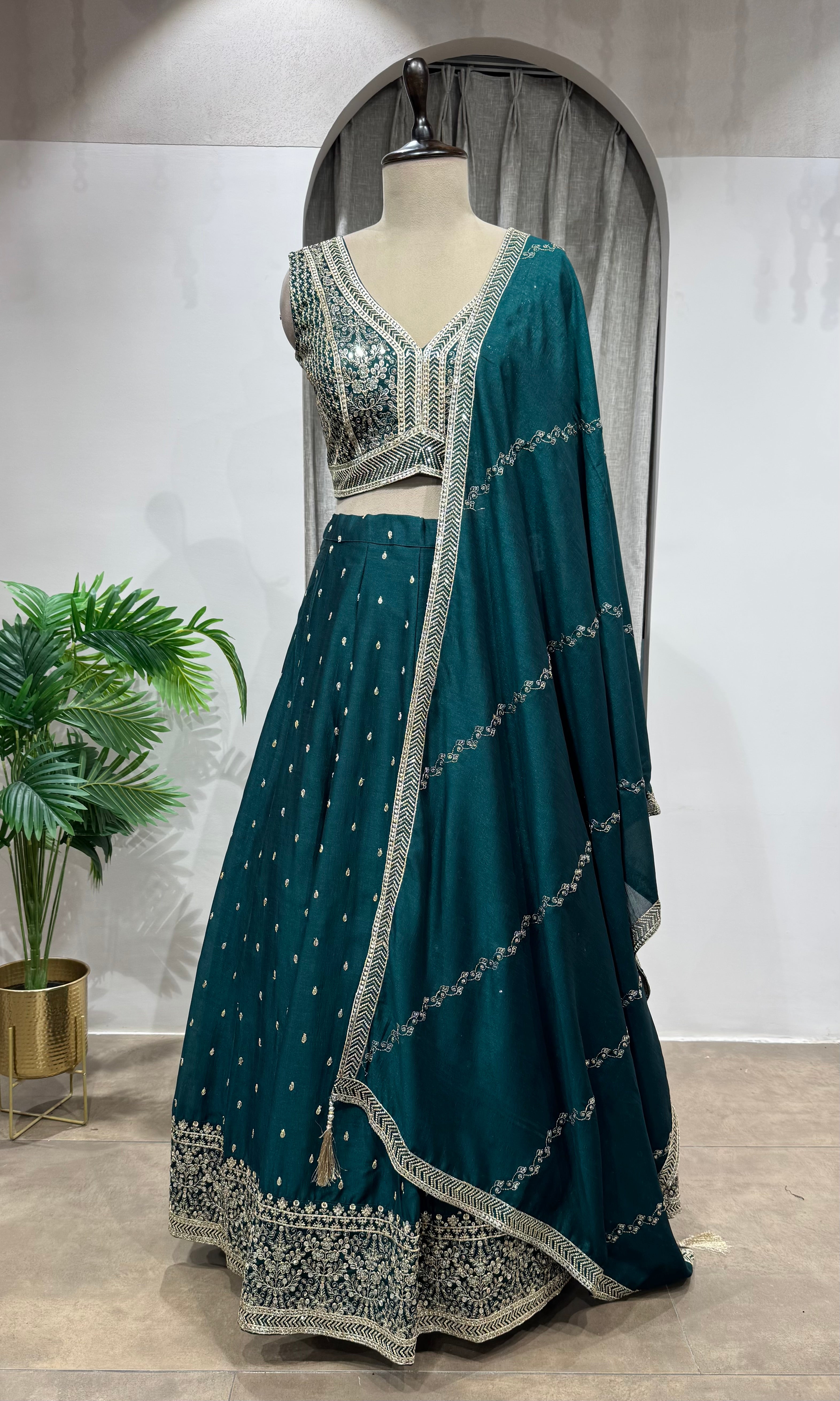 Green Embroidered Lehenga Choli with Sequin