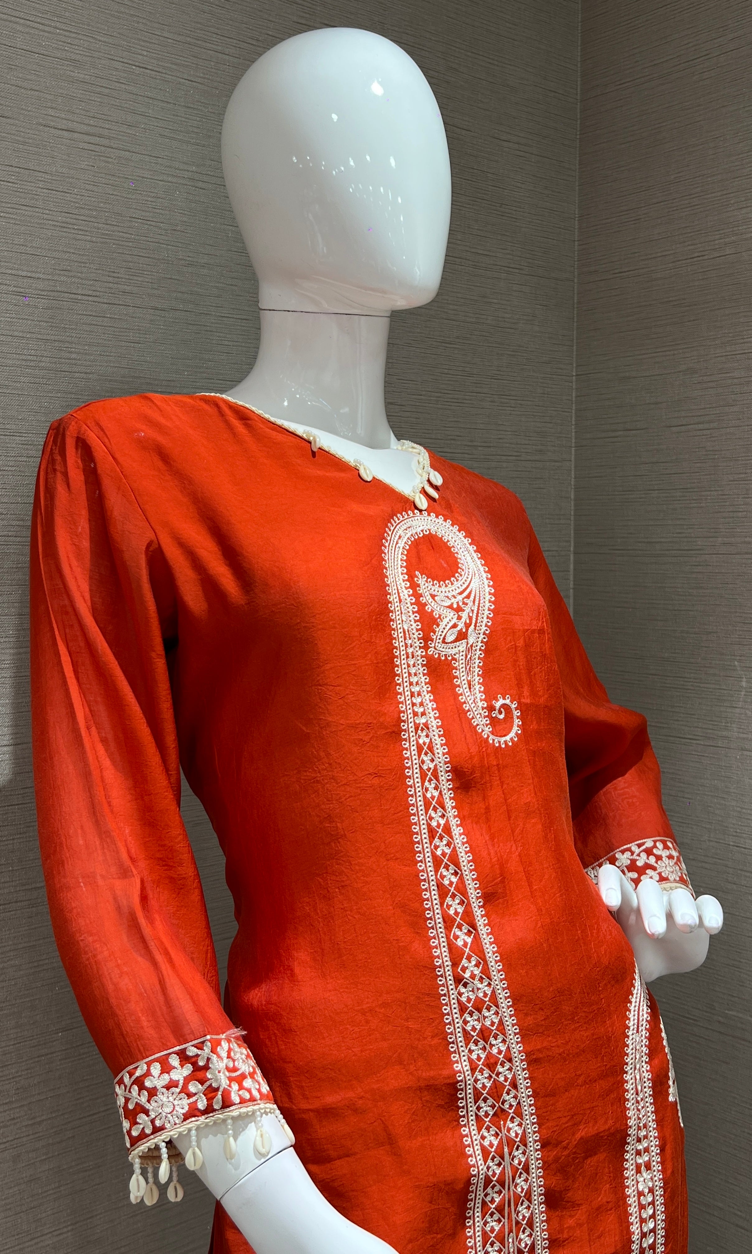 Rust orange Thread Embroidery Kurta Set