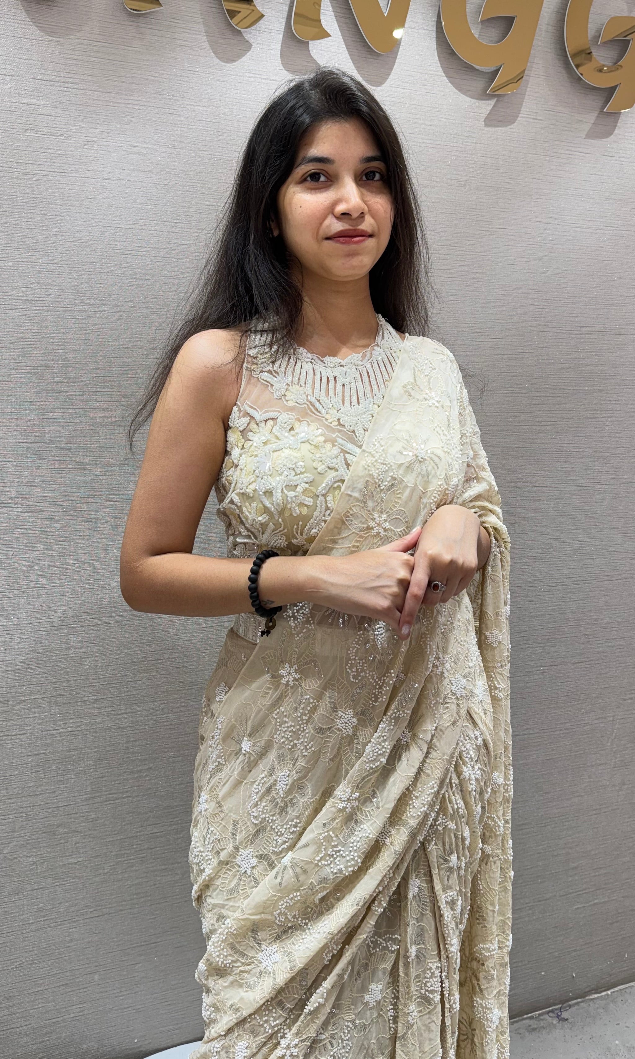 Fawn FLORAL DRAPE SAREE WITH HALTER BLOUSE