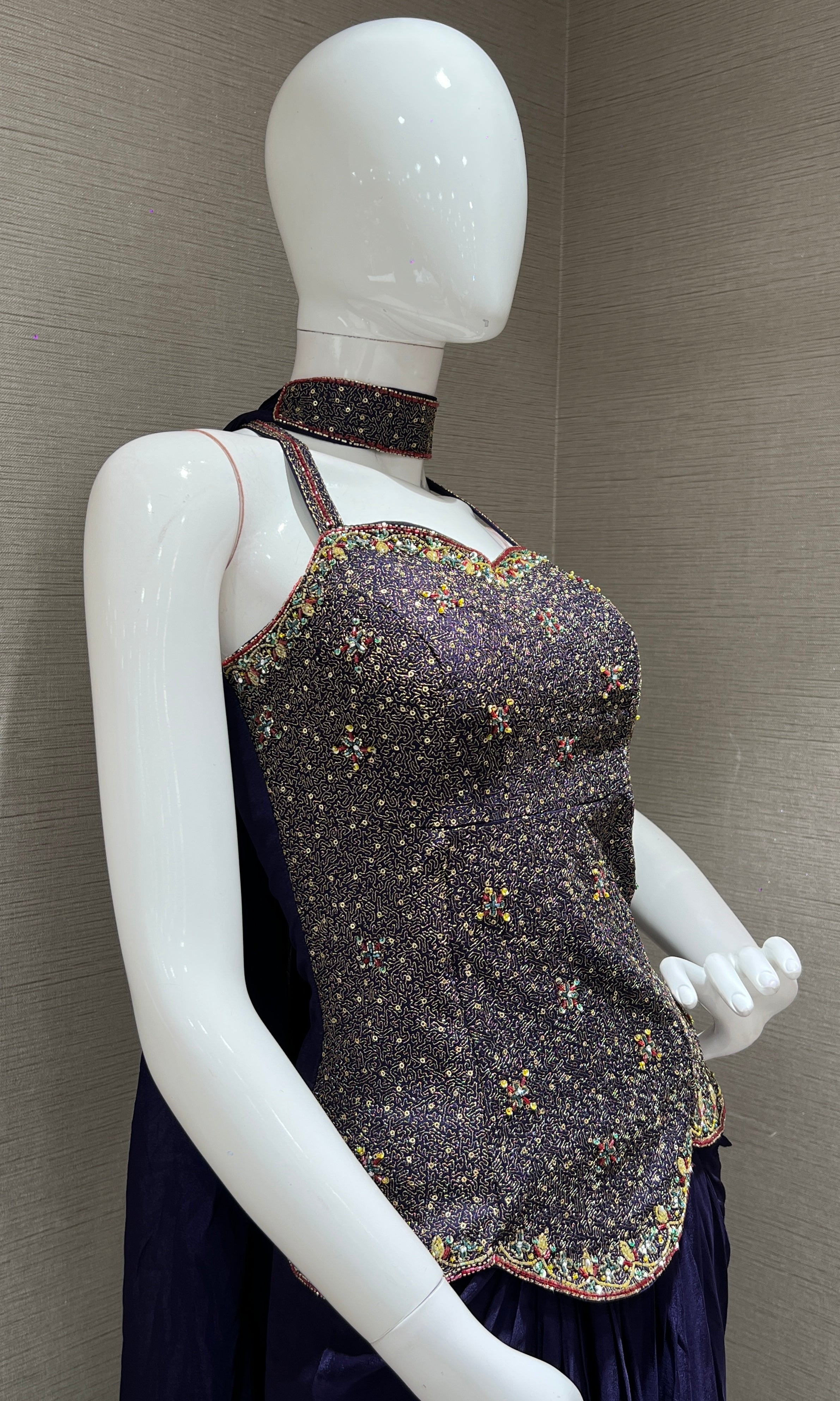 Purple Corset Blouse with draped skirt