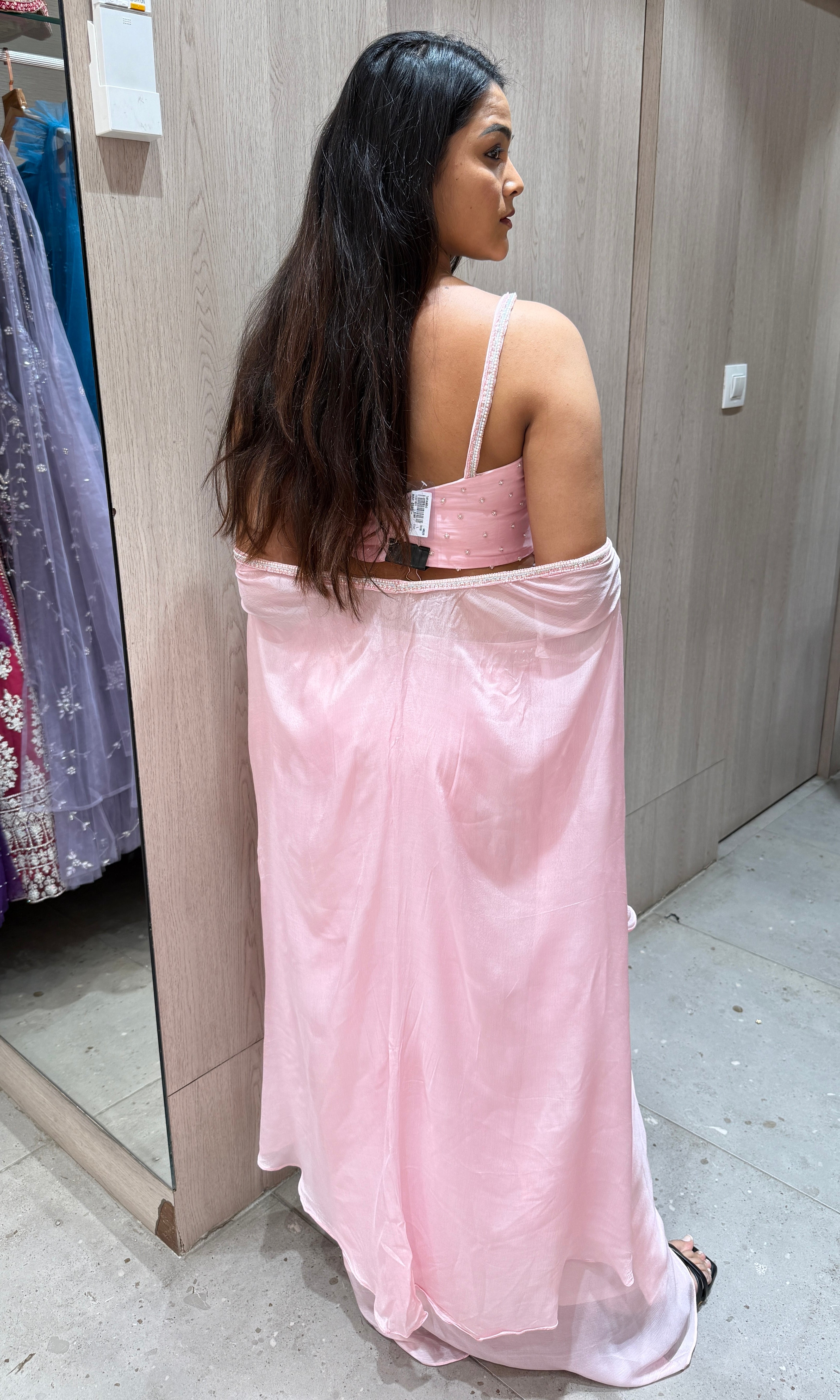 Pink 3 piece Indo western dress with cape