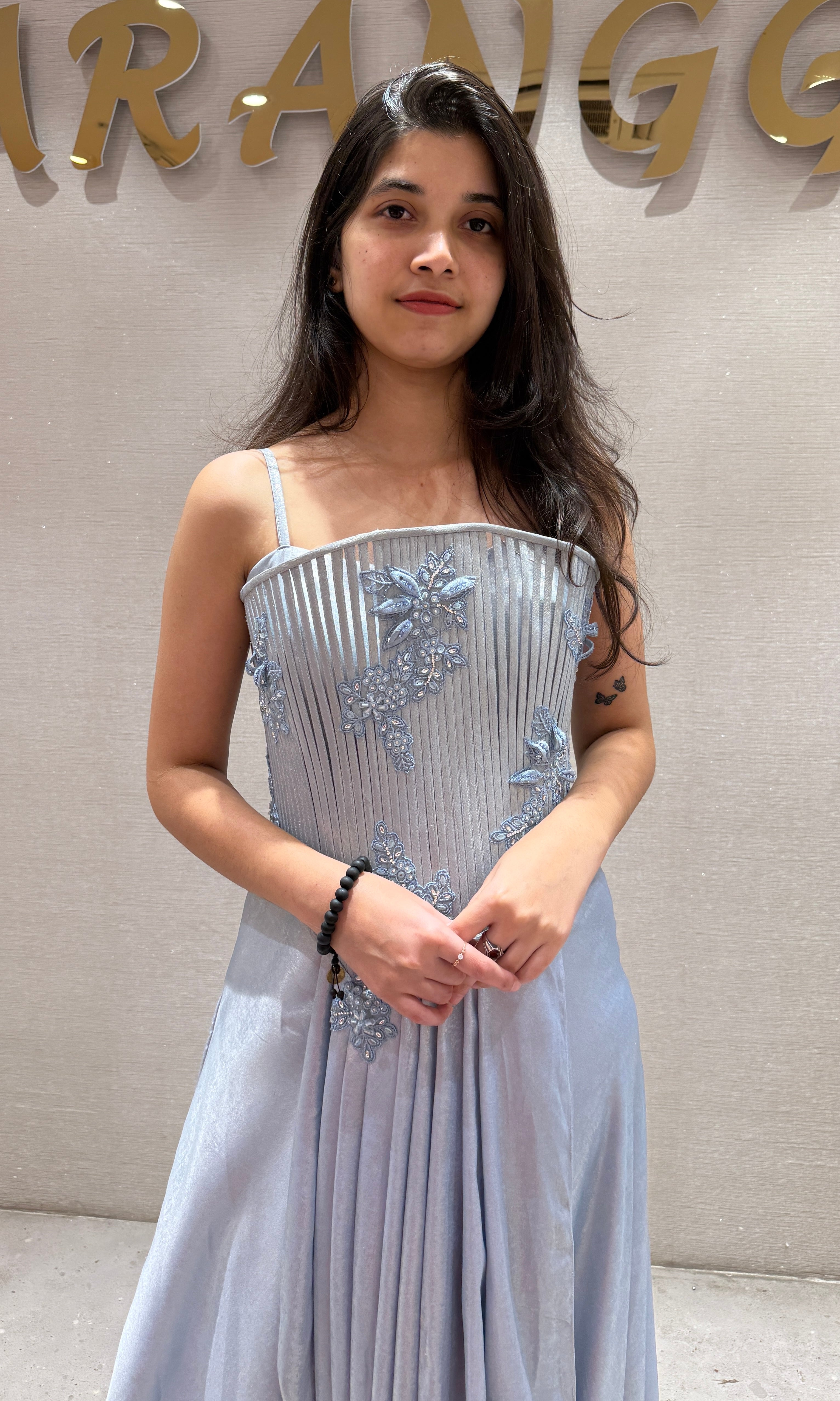 Light blue Floral Corset Draped Gown