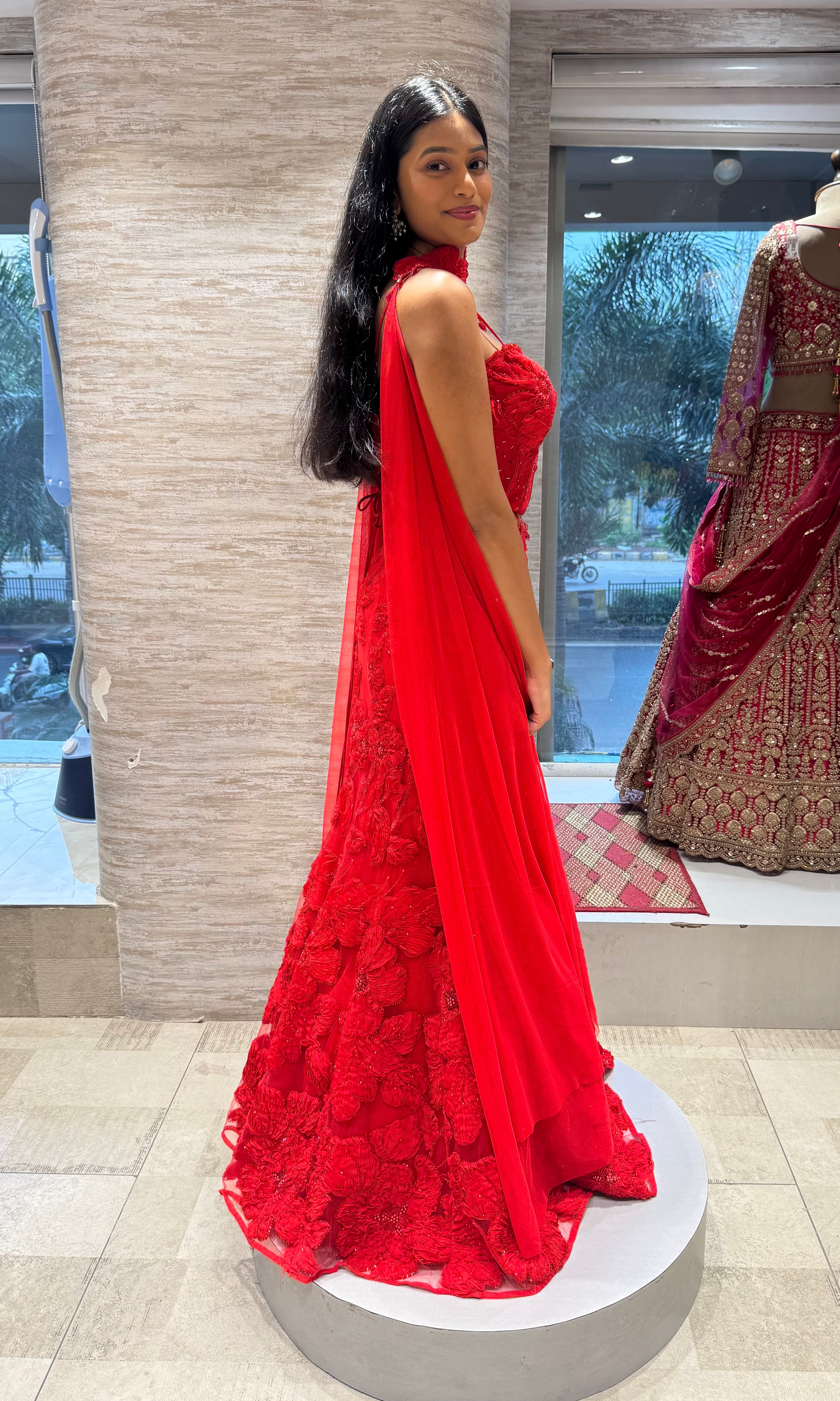 Crimson Red Floral Fish Lehenga set
