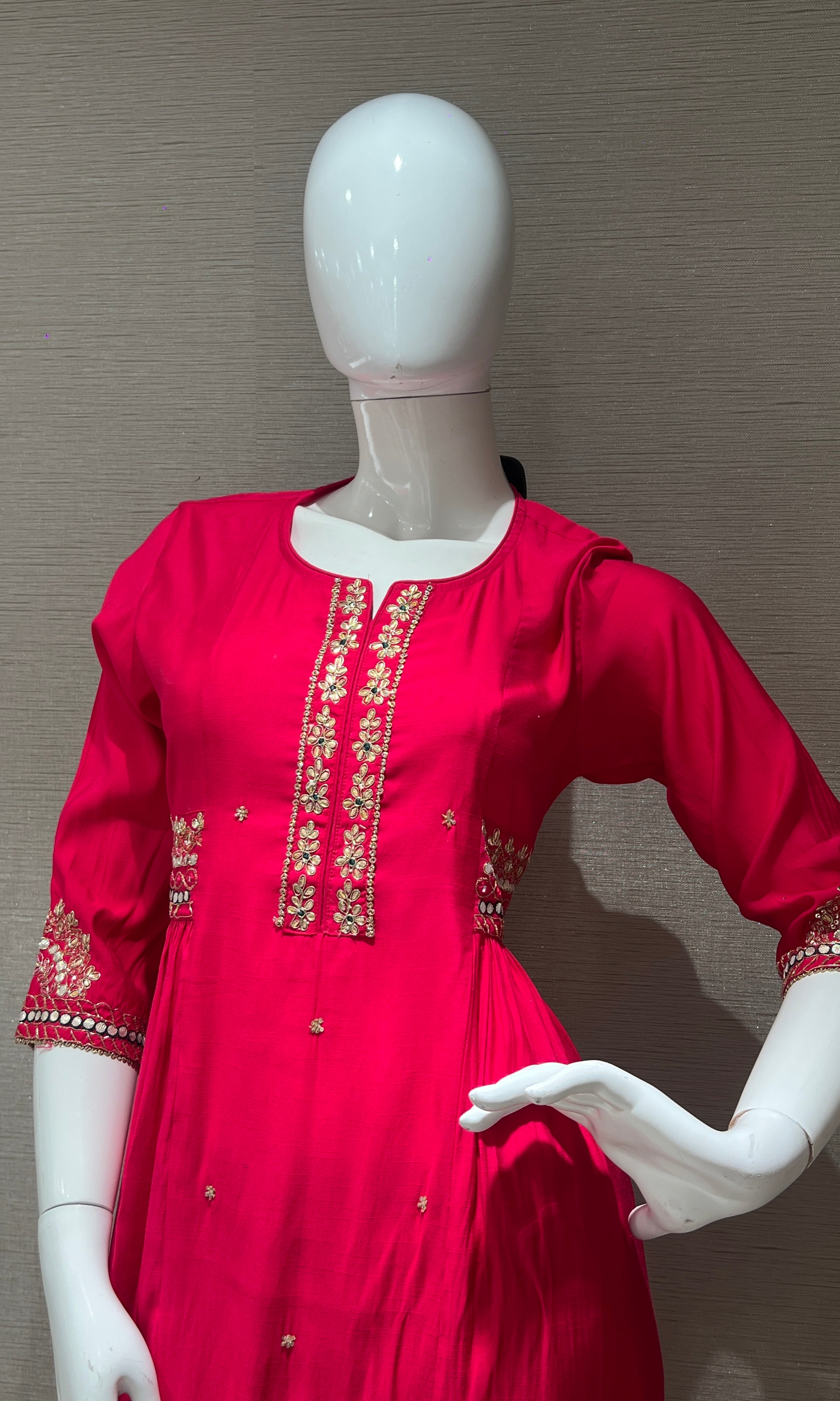 Rani pink gold embroidered kurta set