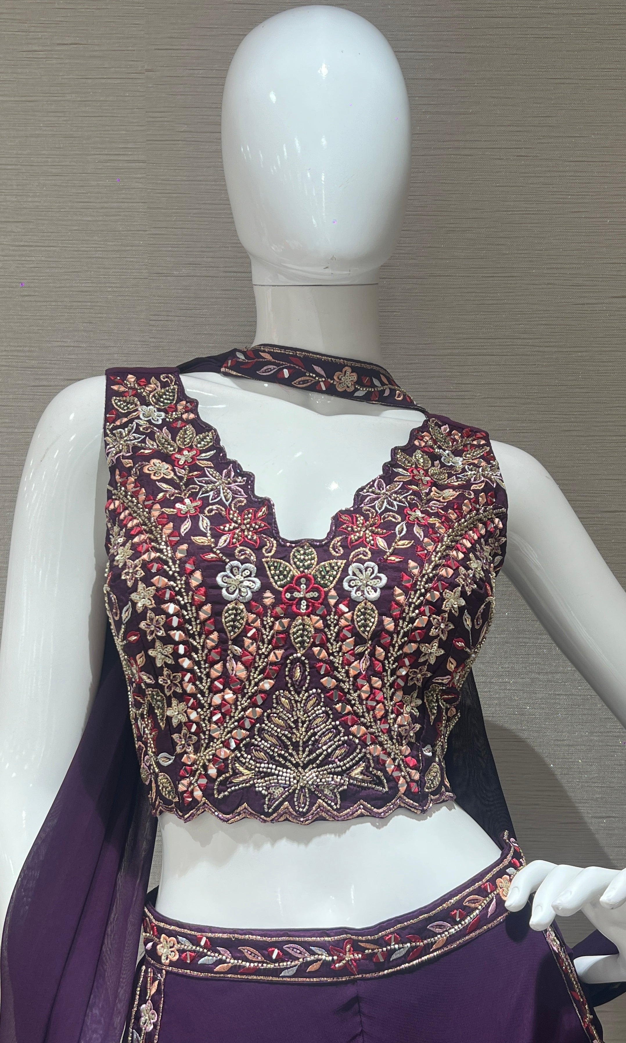 Wine palazzo set with neck dupatta