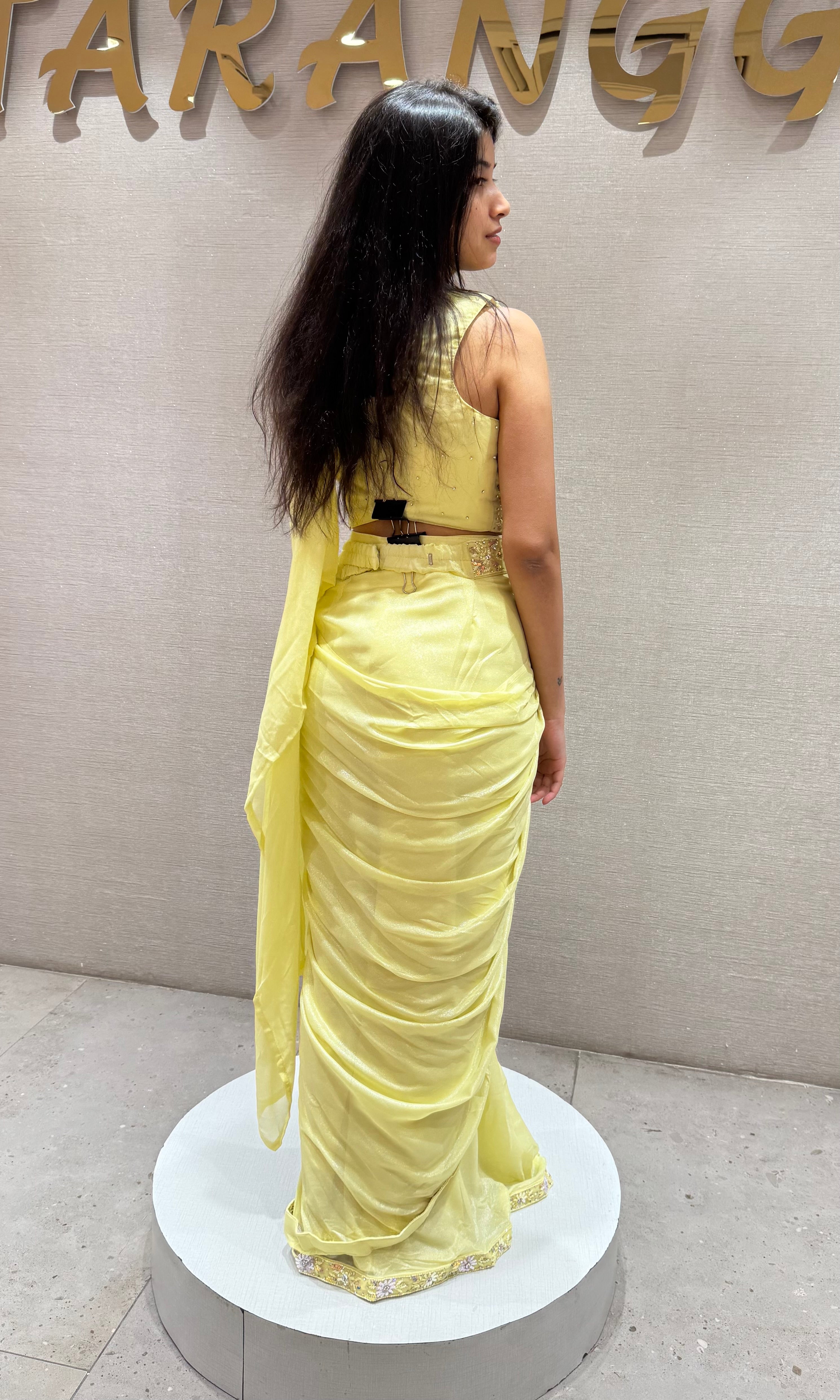 Light Yellow Saree with Embellished Belt