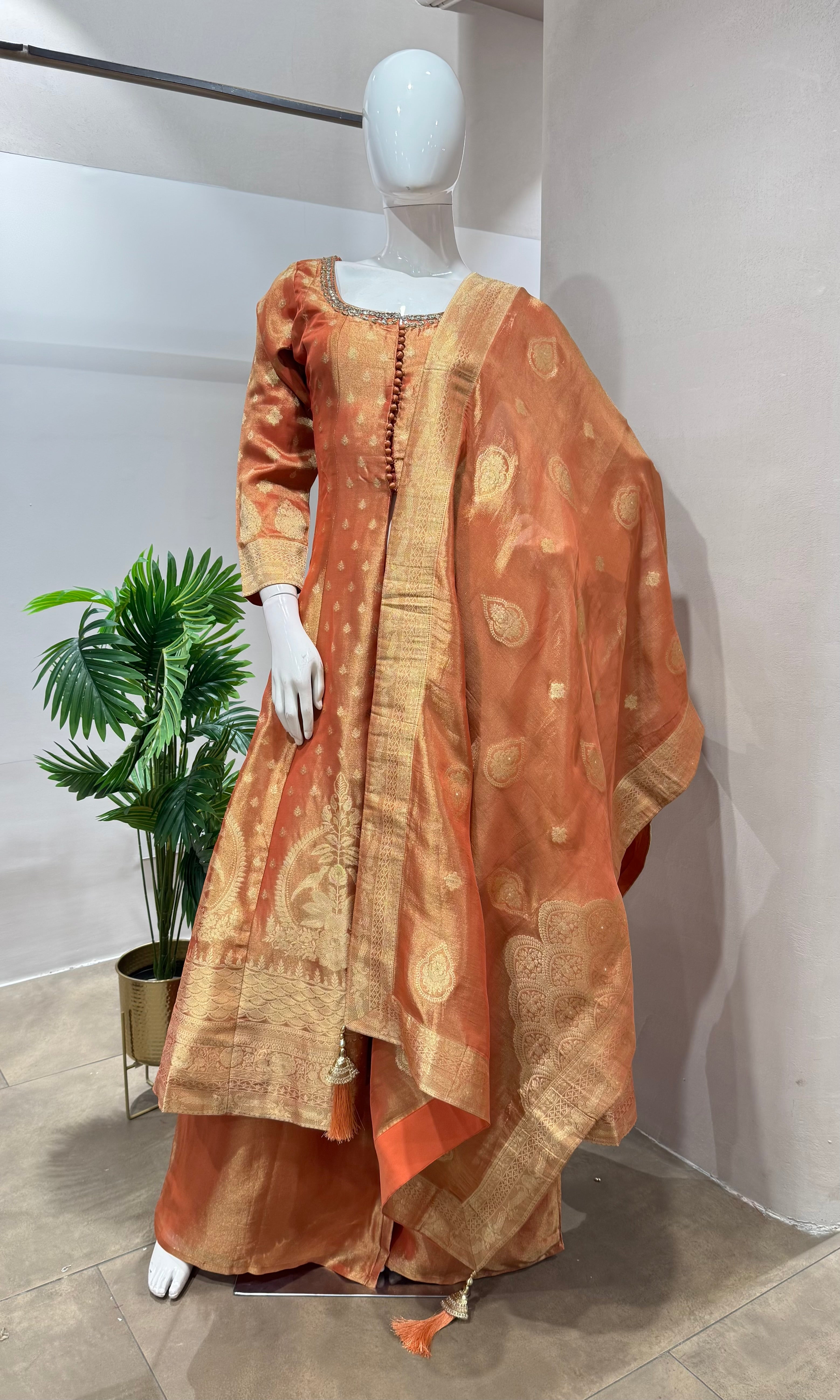 Rust ANARKALI WITH PALAZZO PANTS
