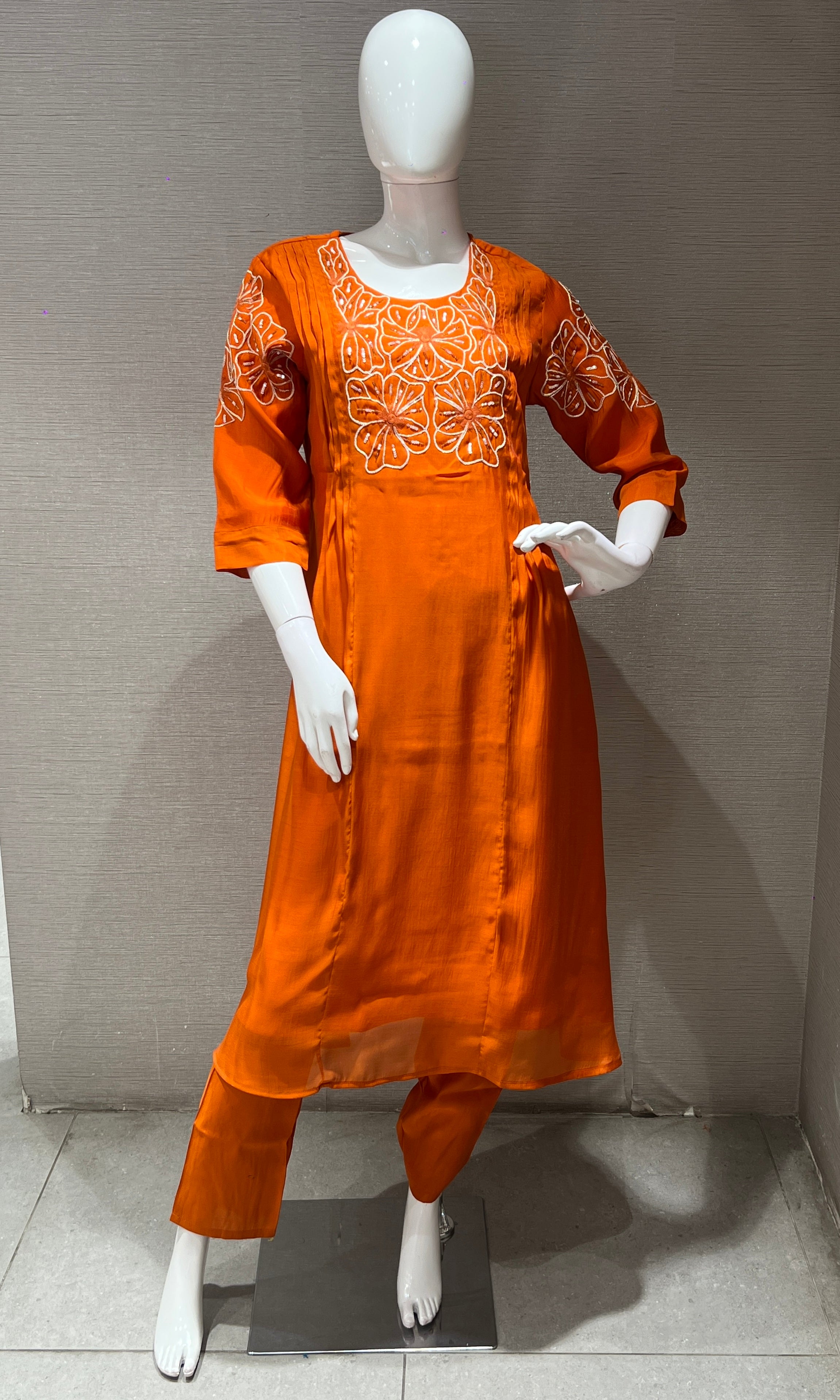 Rust FLORAL MUL CHANDERI kurta set