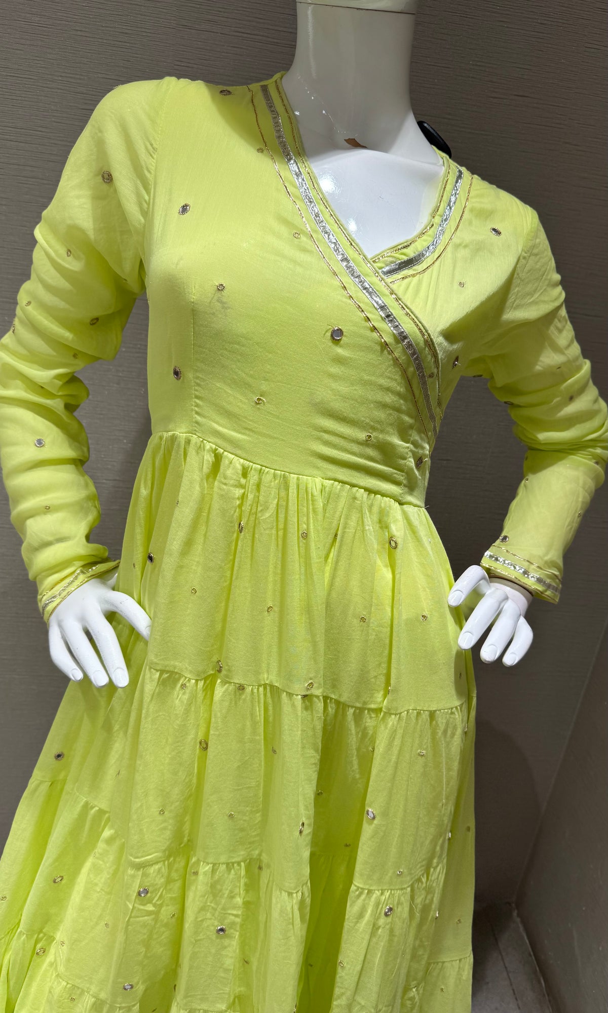 Green Chartreuse Silk Anarkali with Dupatta