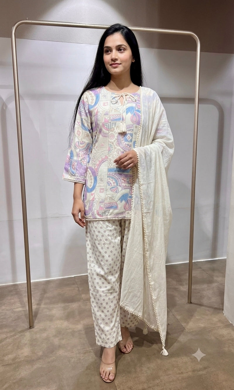 Purple Pastel Floral Printed Farsi salwar