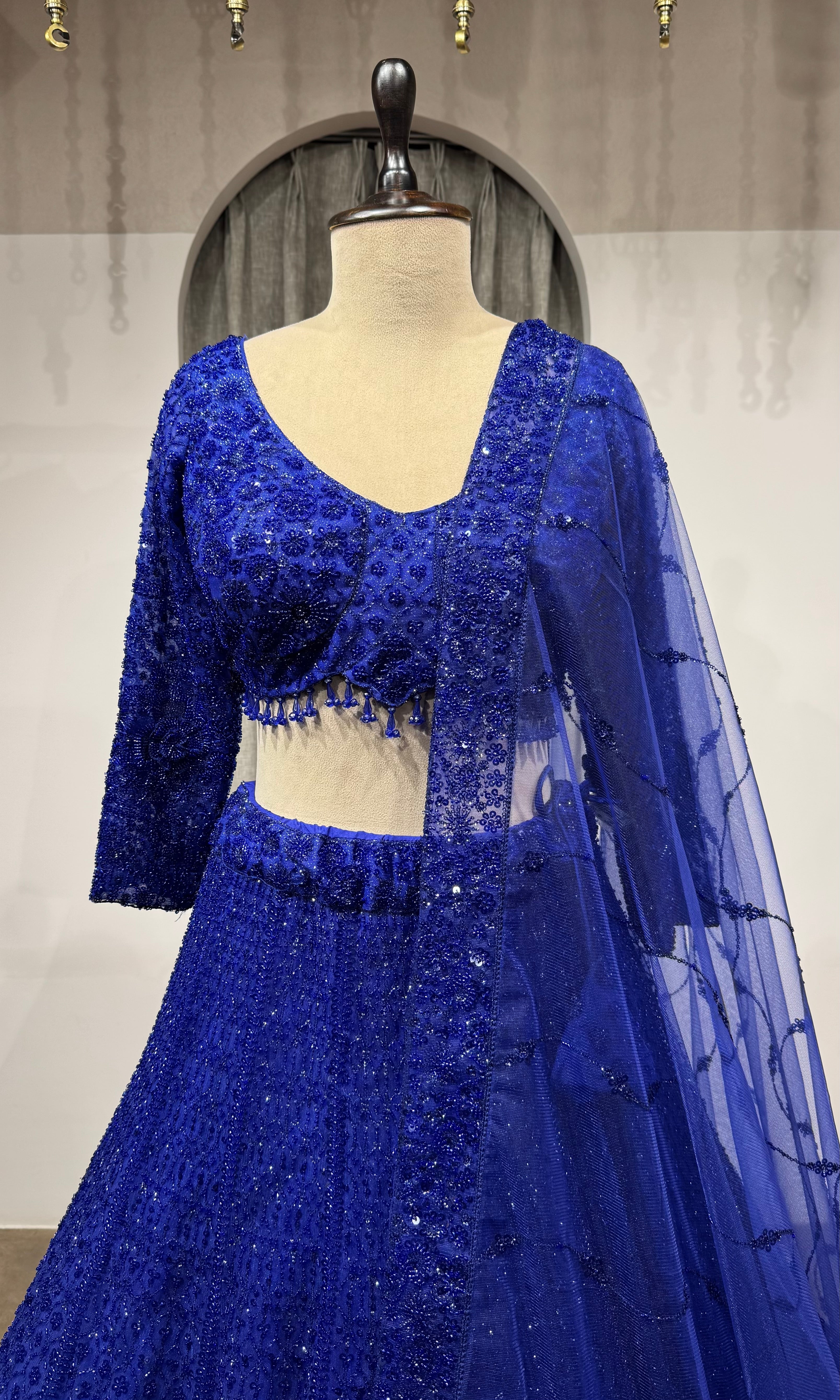 Royal Blue Crystal Embroidered Lehenga Set