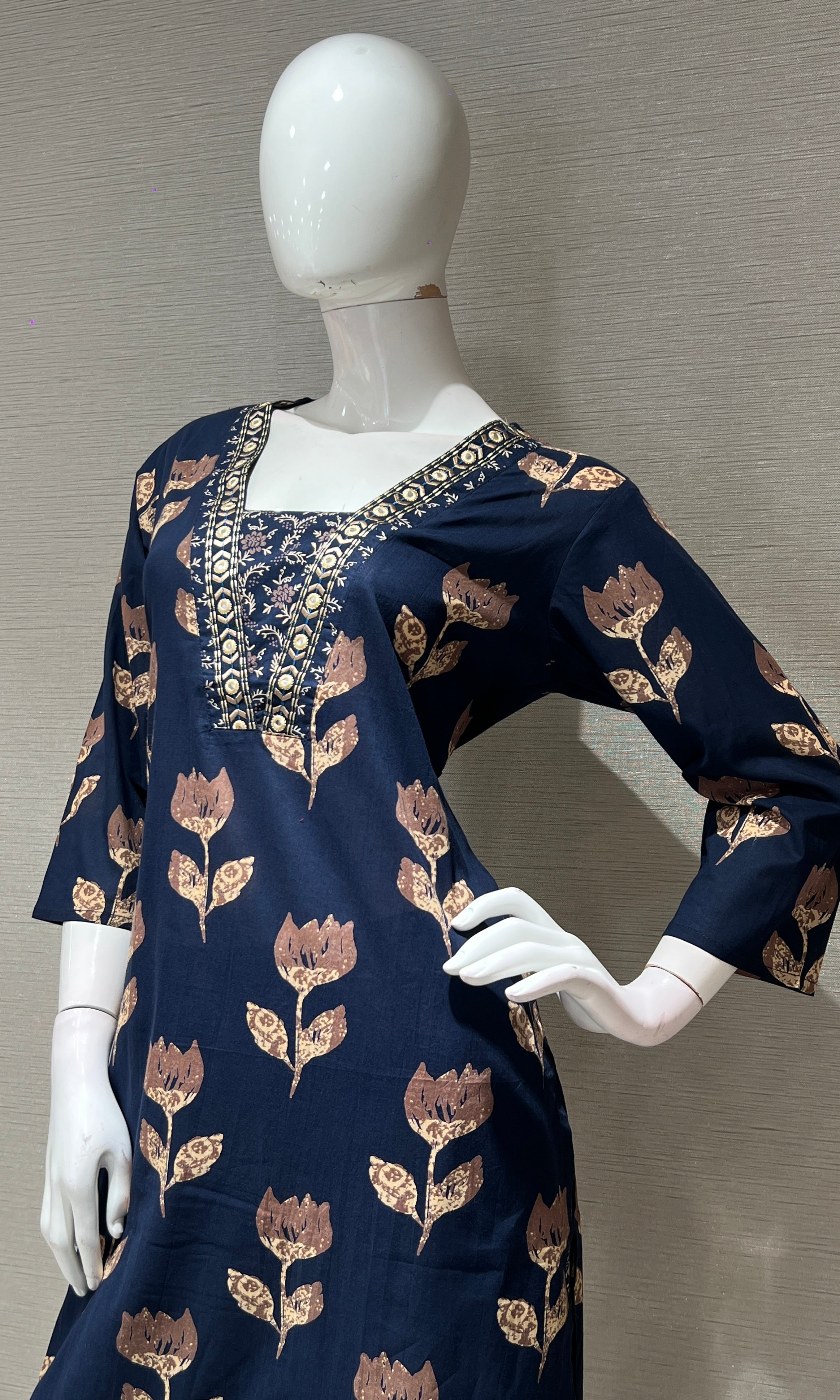 Navy blue FLORAL kurta set
