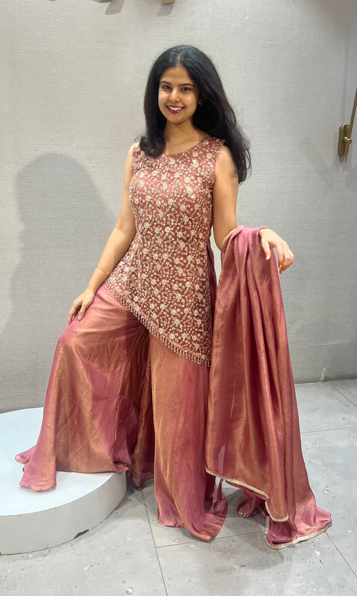 Rust Shimmer Floral Palazzo set with Dupatta