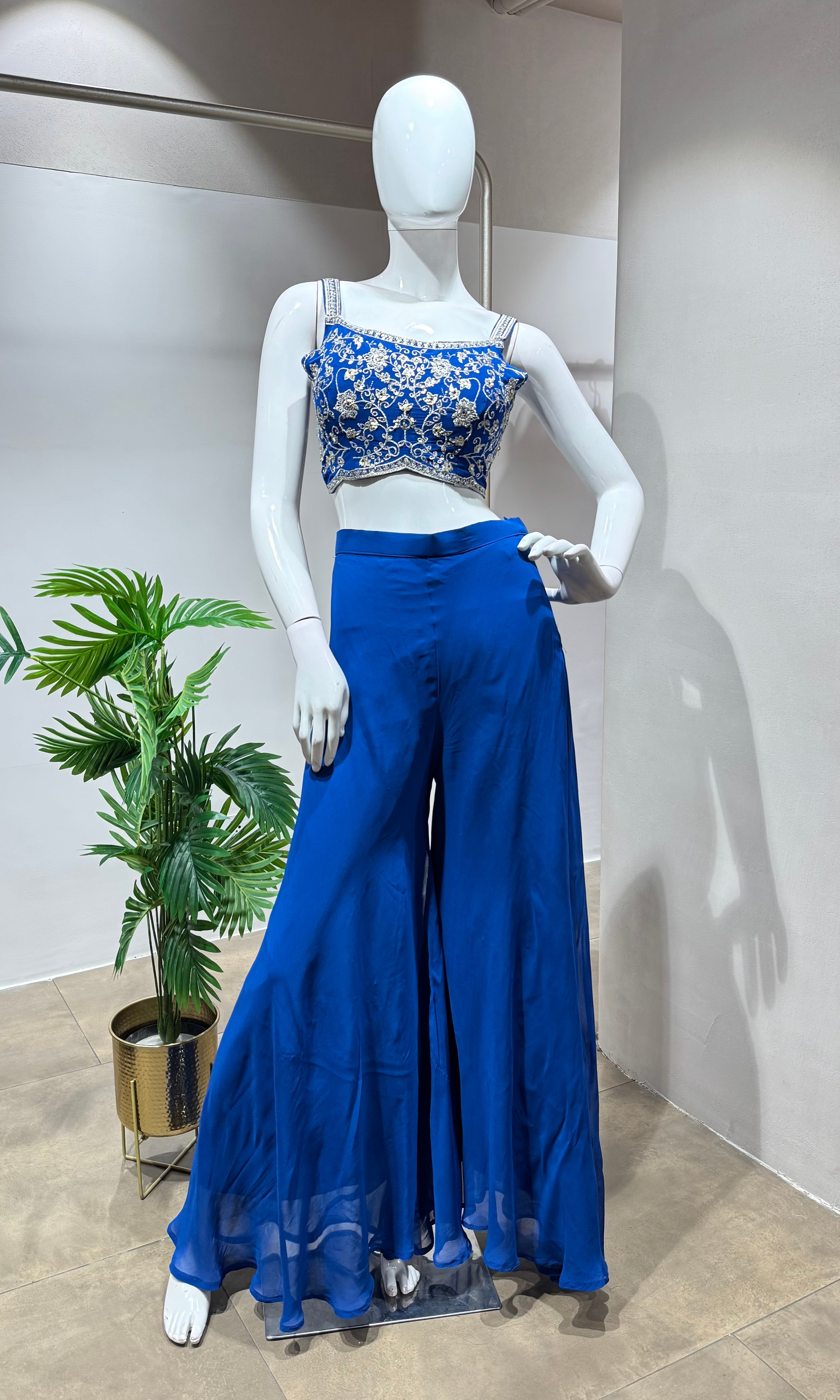 Royal Blue Embellished Palazzo SET WITH JACKET