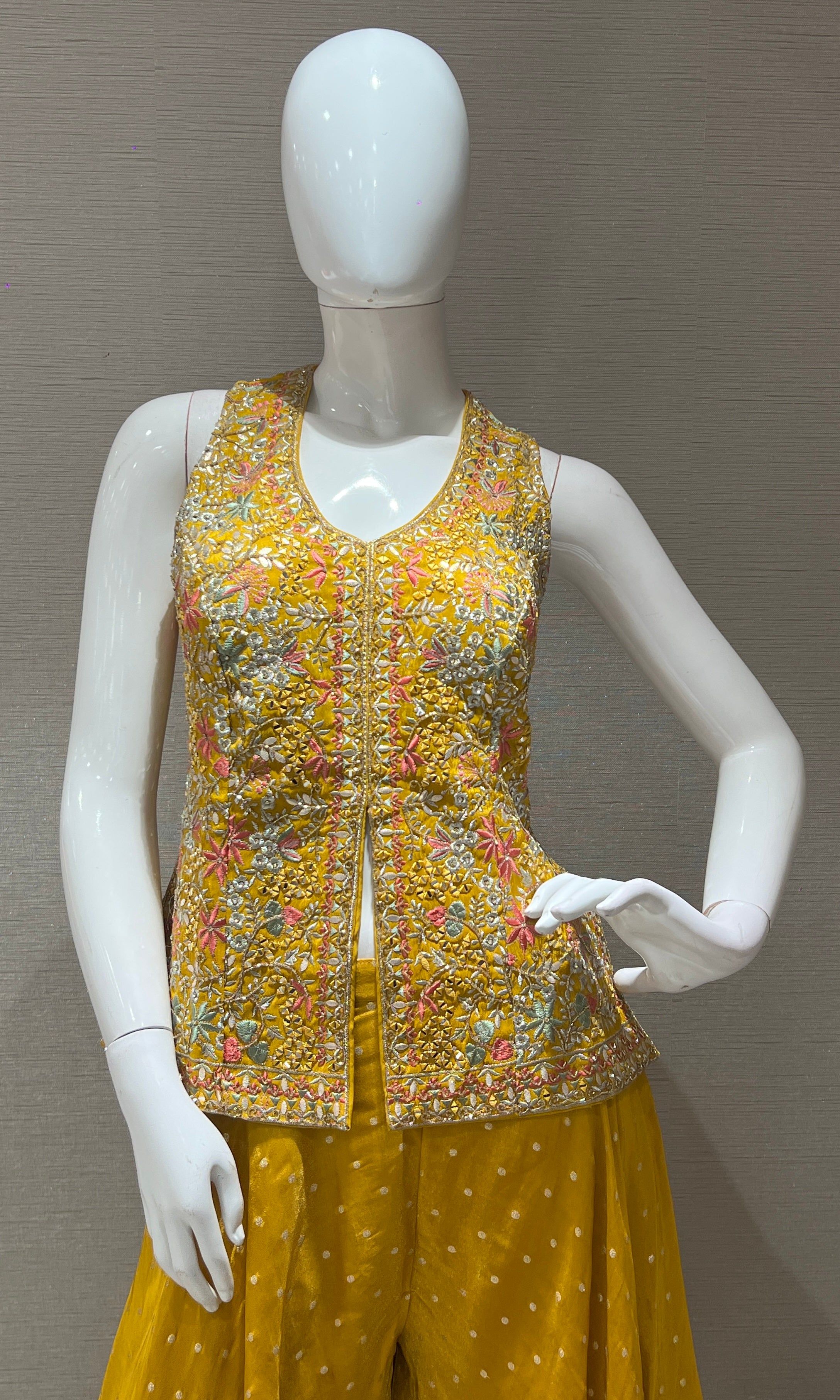 Yellow embroidered sharara palazzo