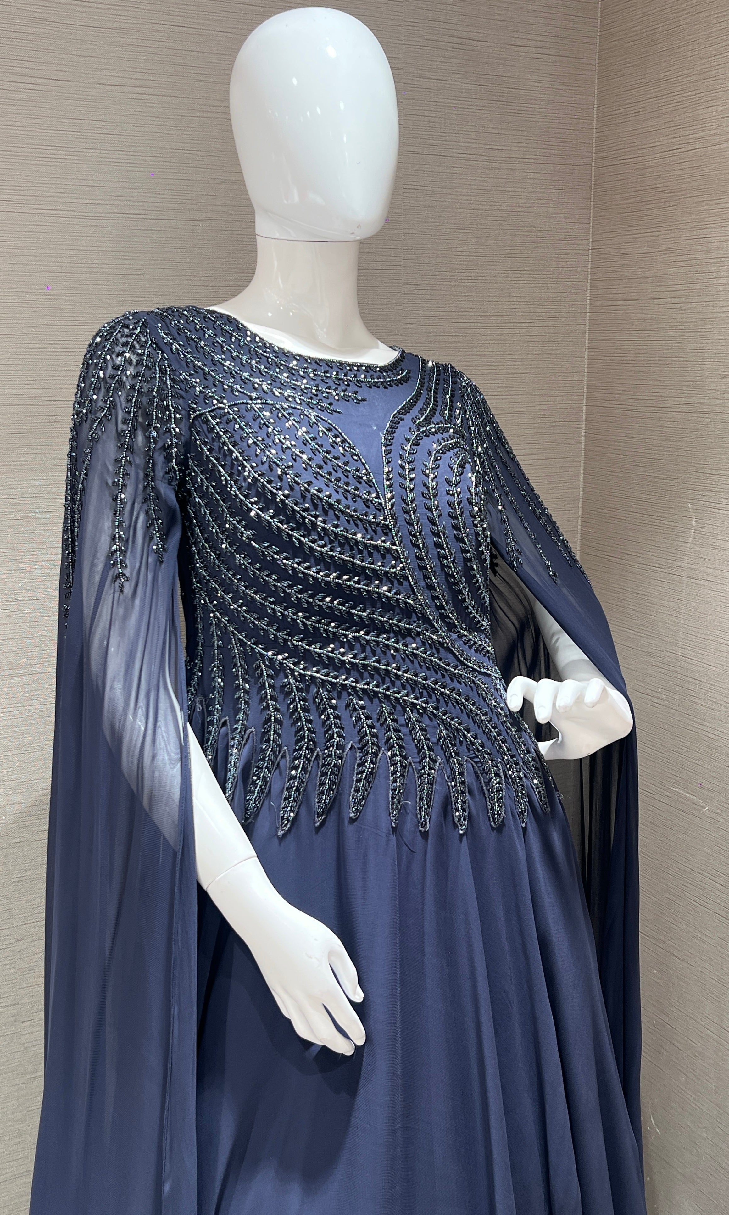 Blue long dress with butterfly sleeves