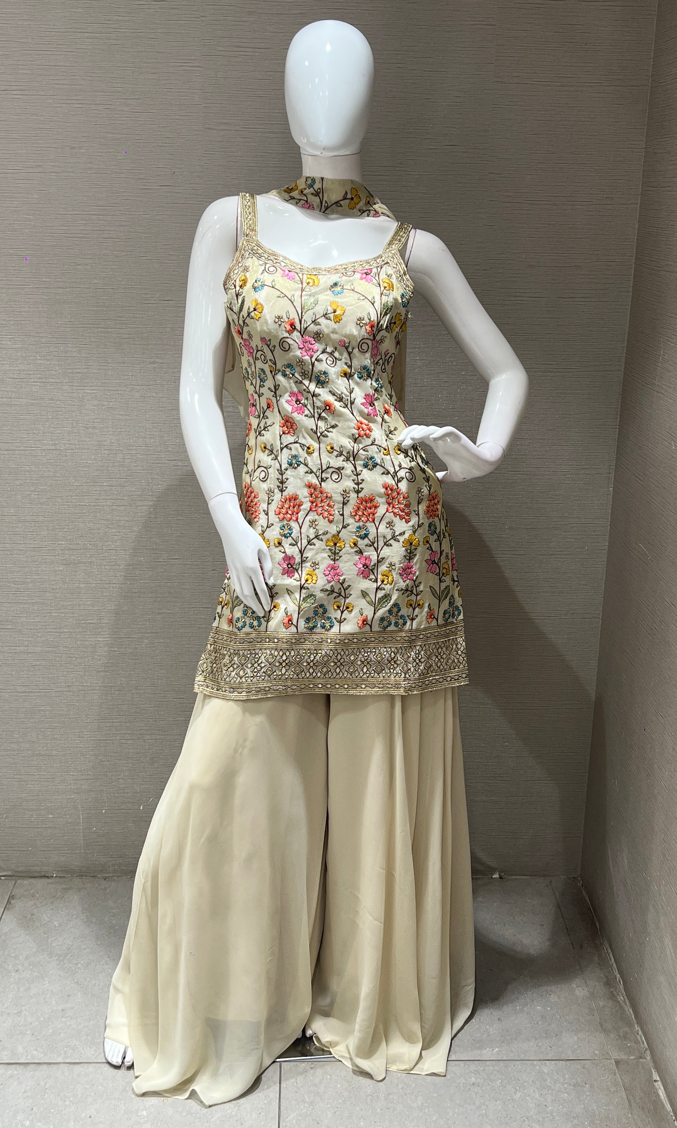 Ivory floral embroidered sharara palazoo