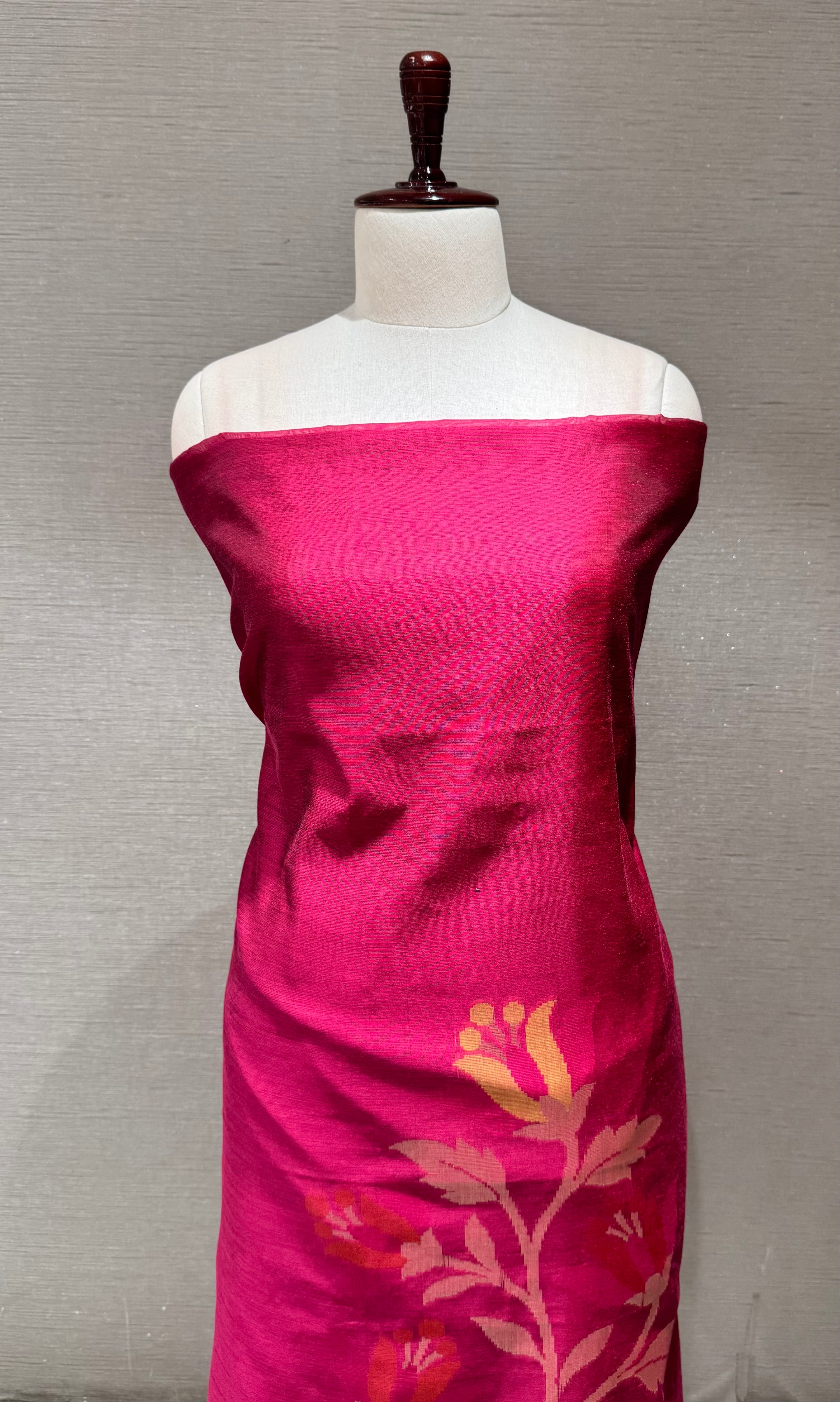 Maroon Magenta Silk-Blend with Floral dress material