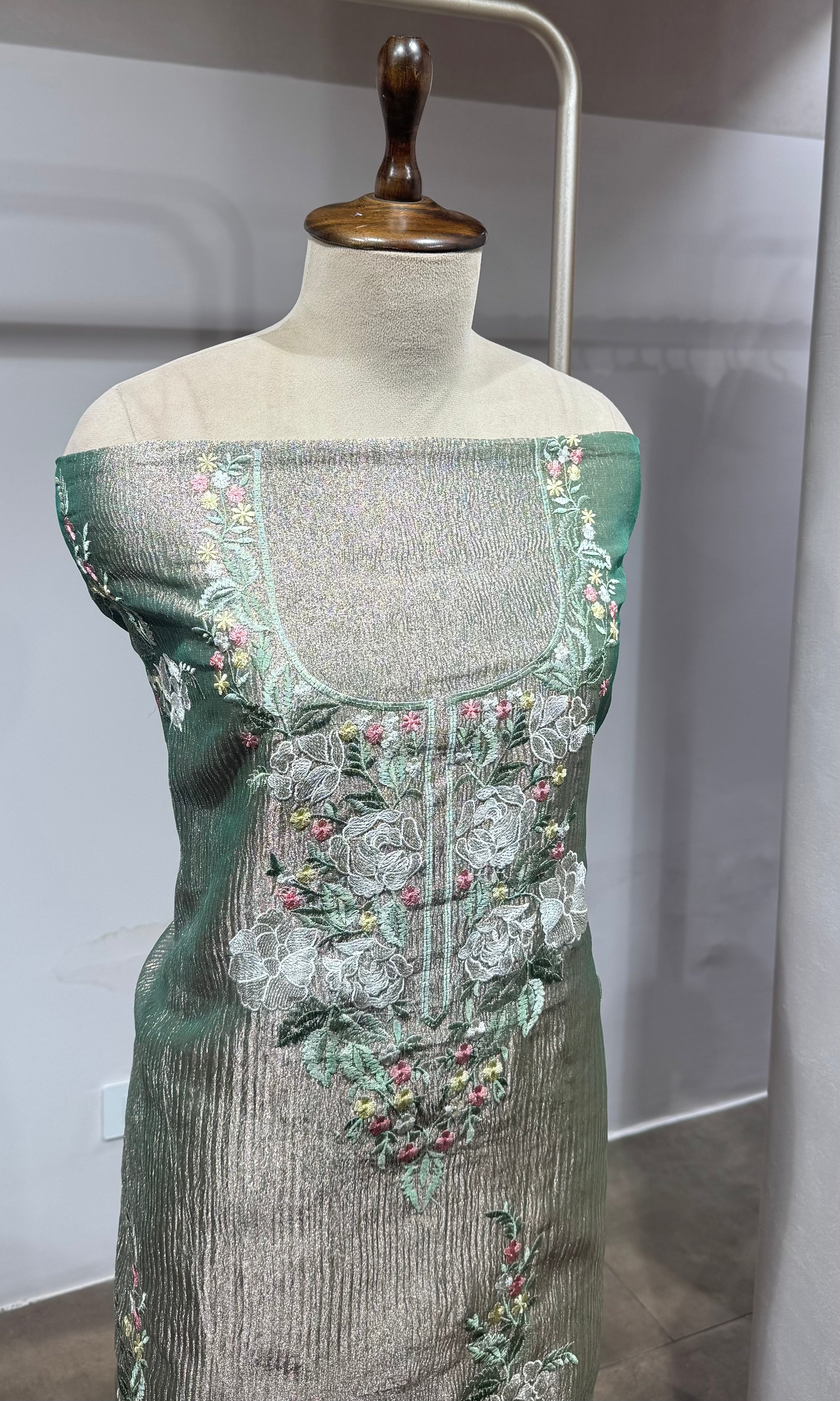 Green Floral tissue dress material