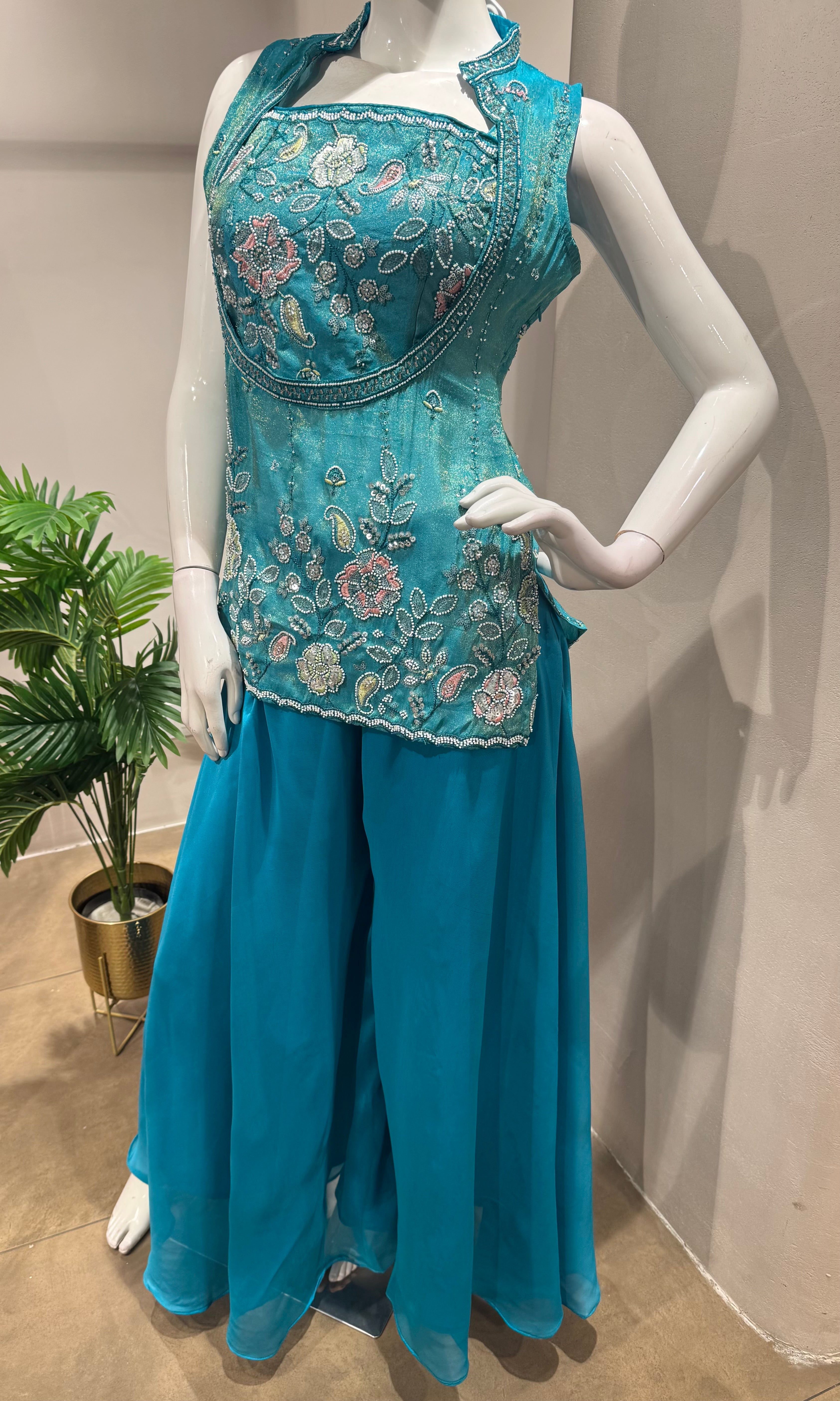 BLUE Embroidered PALAZZO Suit Set