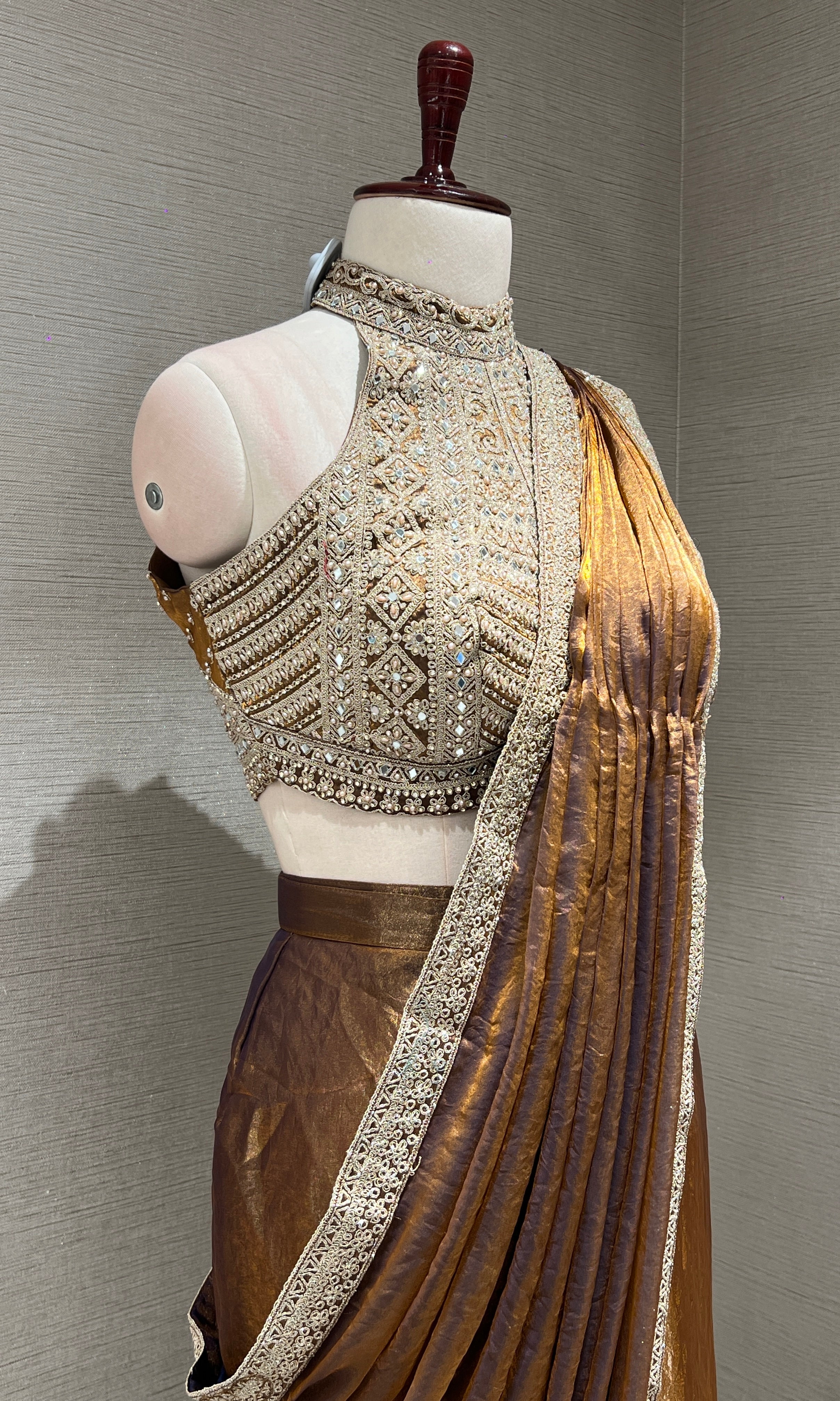 HONEY gold WITH CORSET BLOUSE DRAPE SAREE
