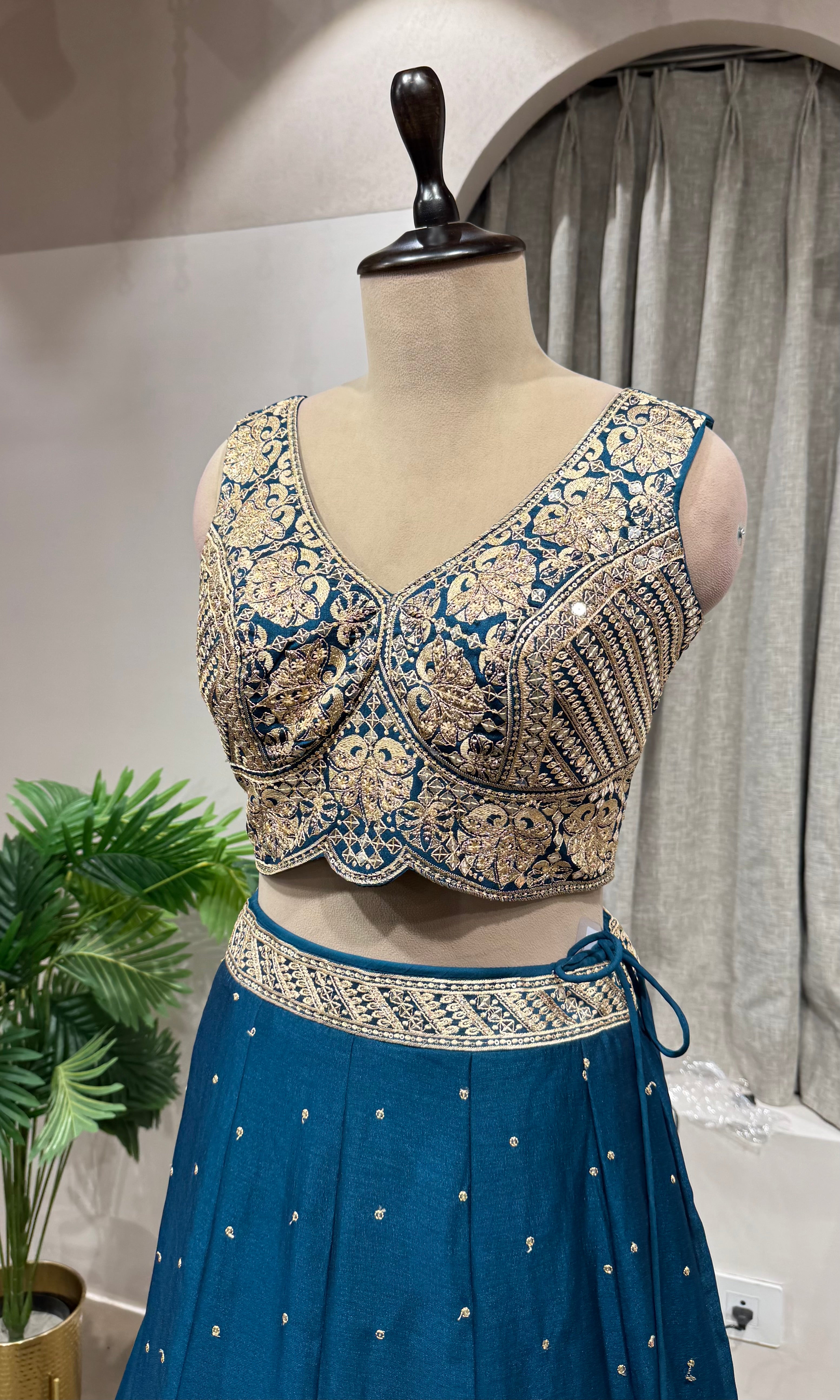 Peacock Blue Designer Lehenga set with Border