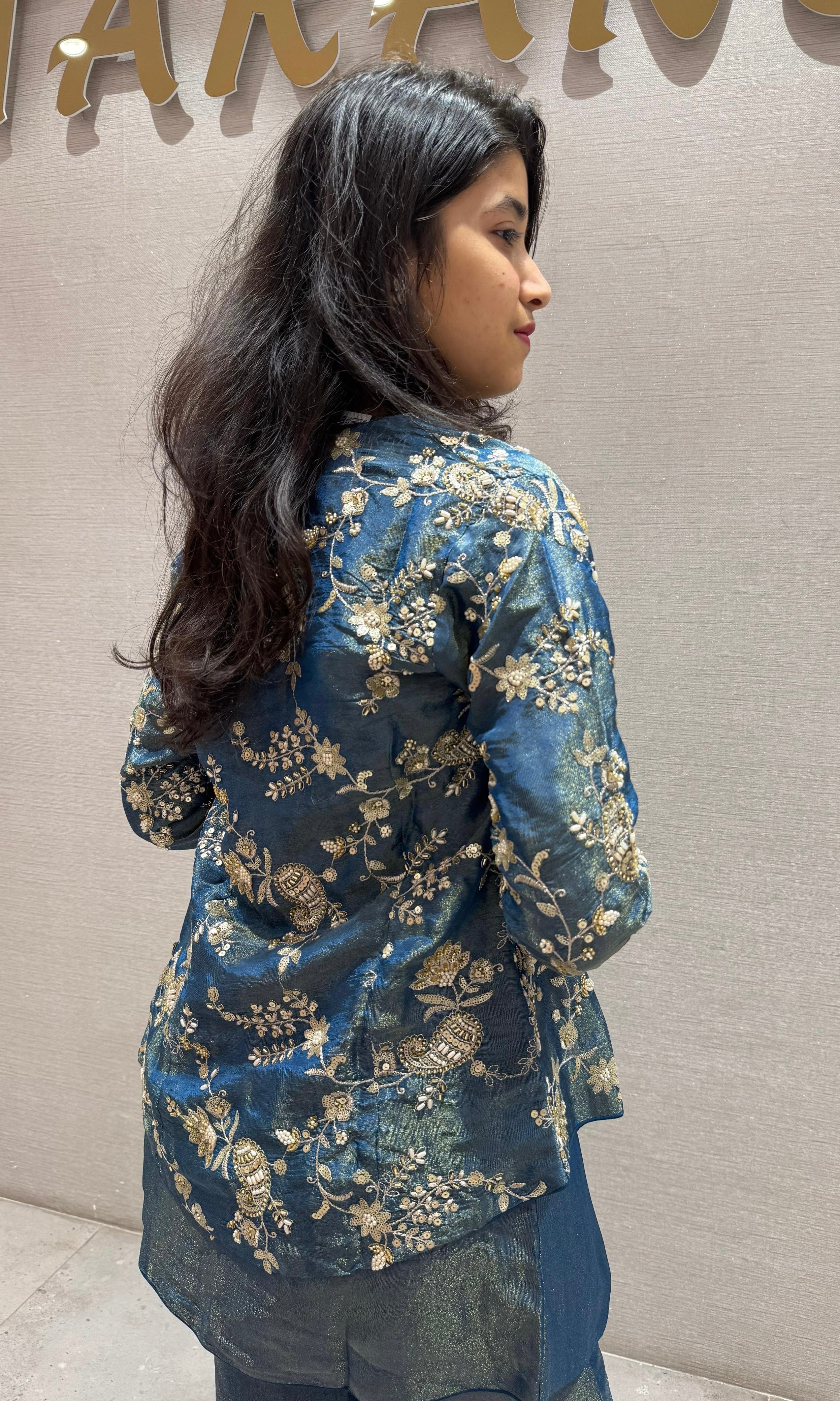 Midnight Teal Embroidered Indo-Western Co-ord Set