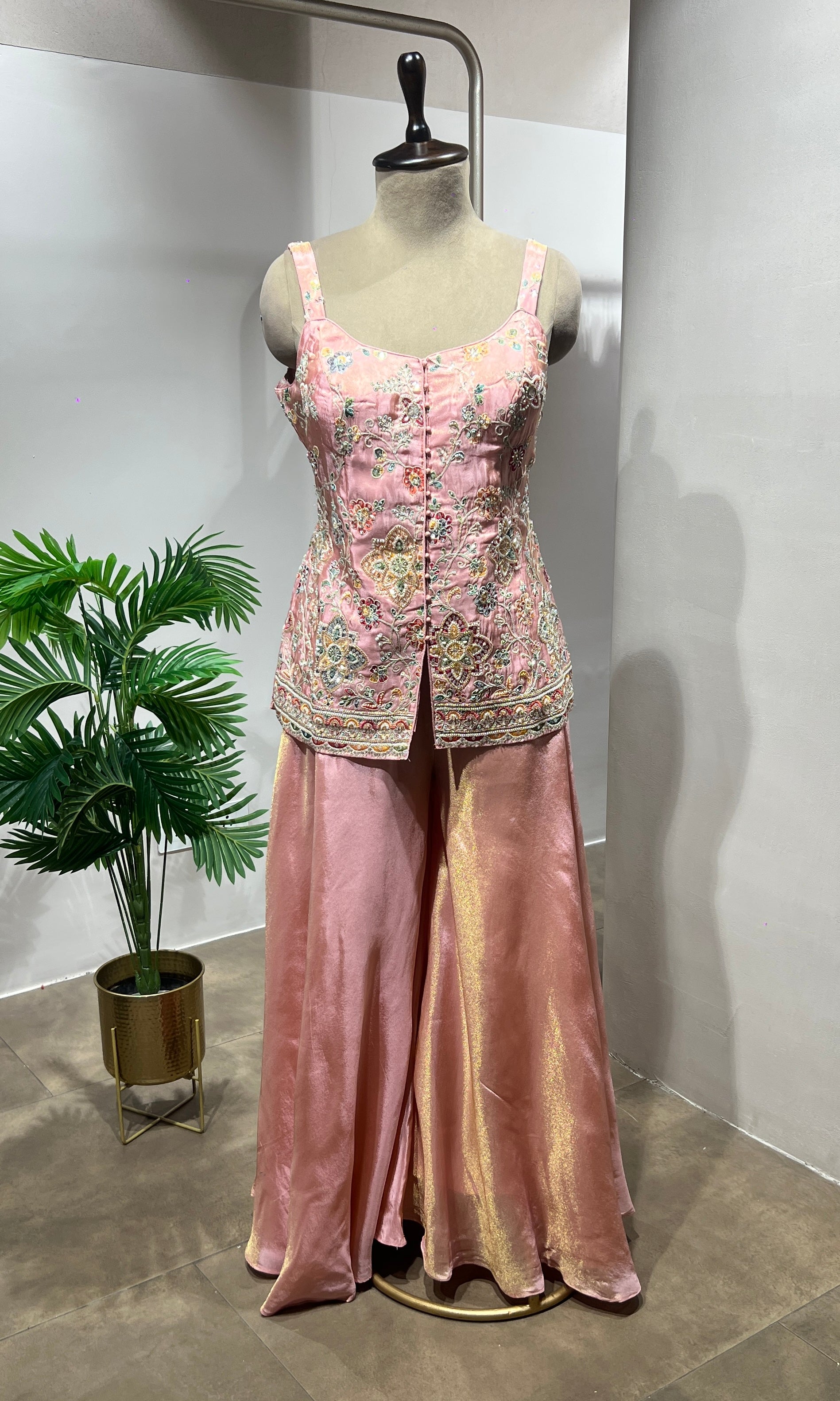 Peach Shimmer Tissue Peplum Suit