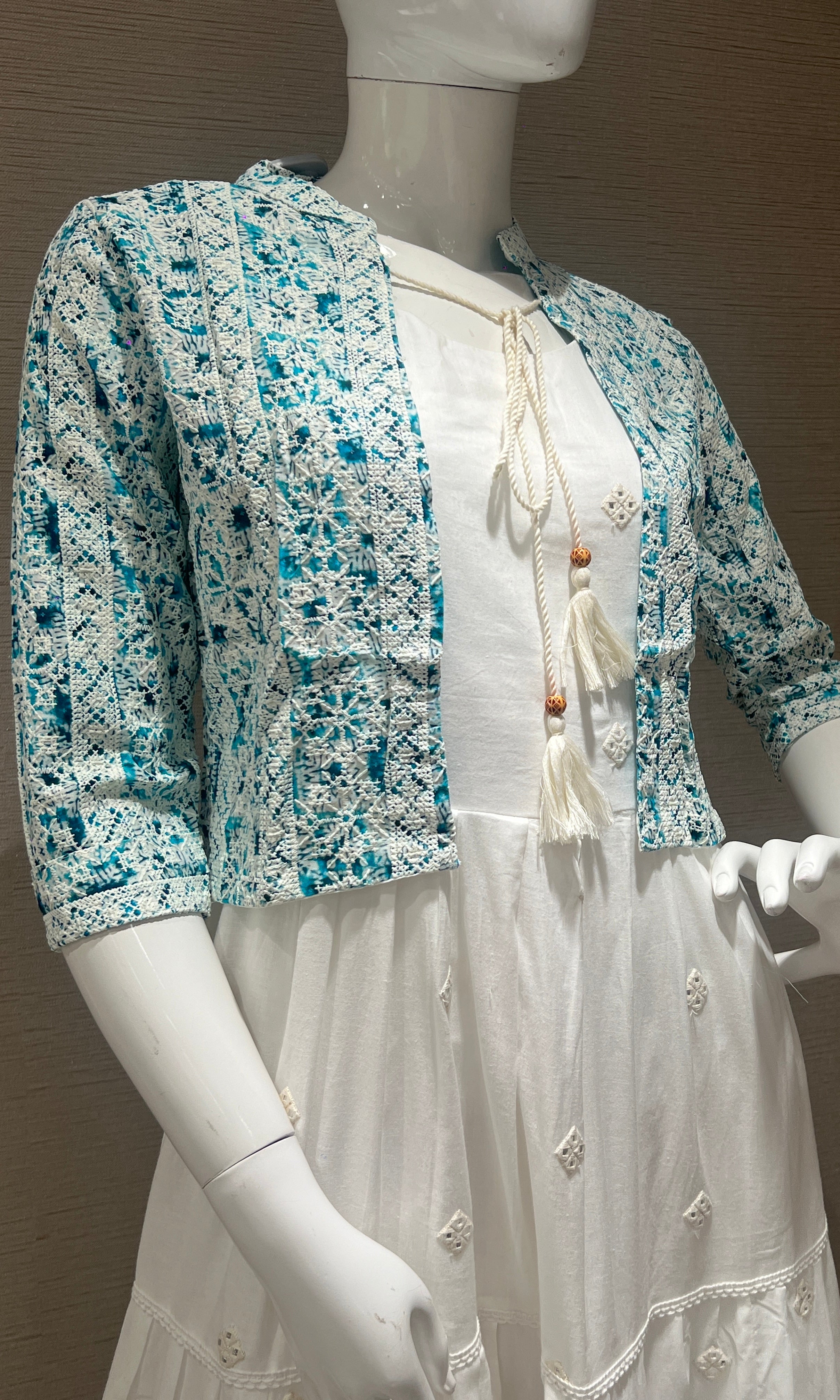 Sea Anarkali gown with jacket