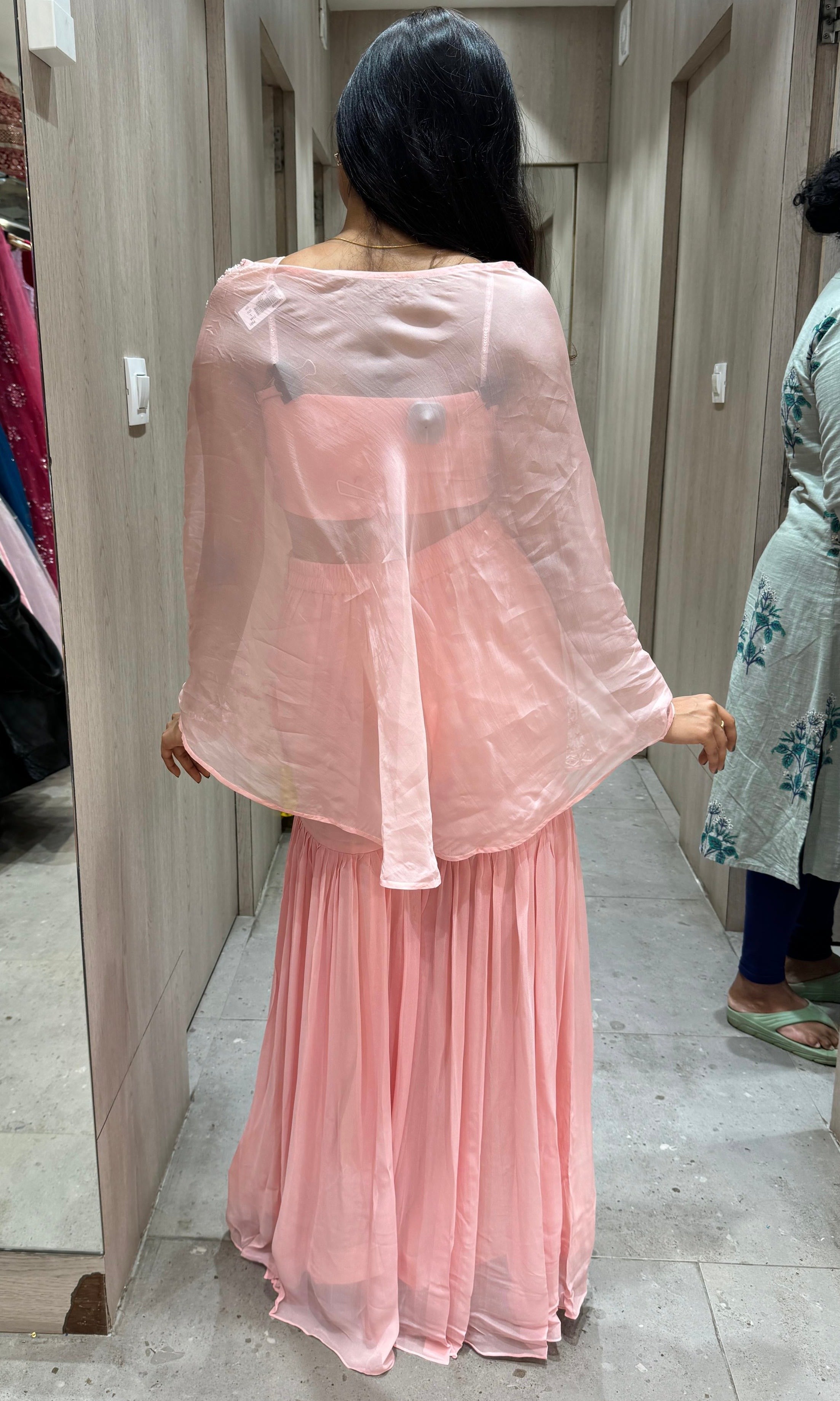 Peach sharara and croptop with cape