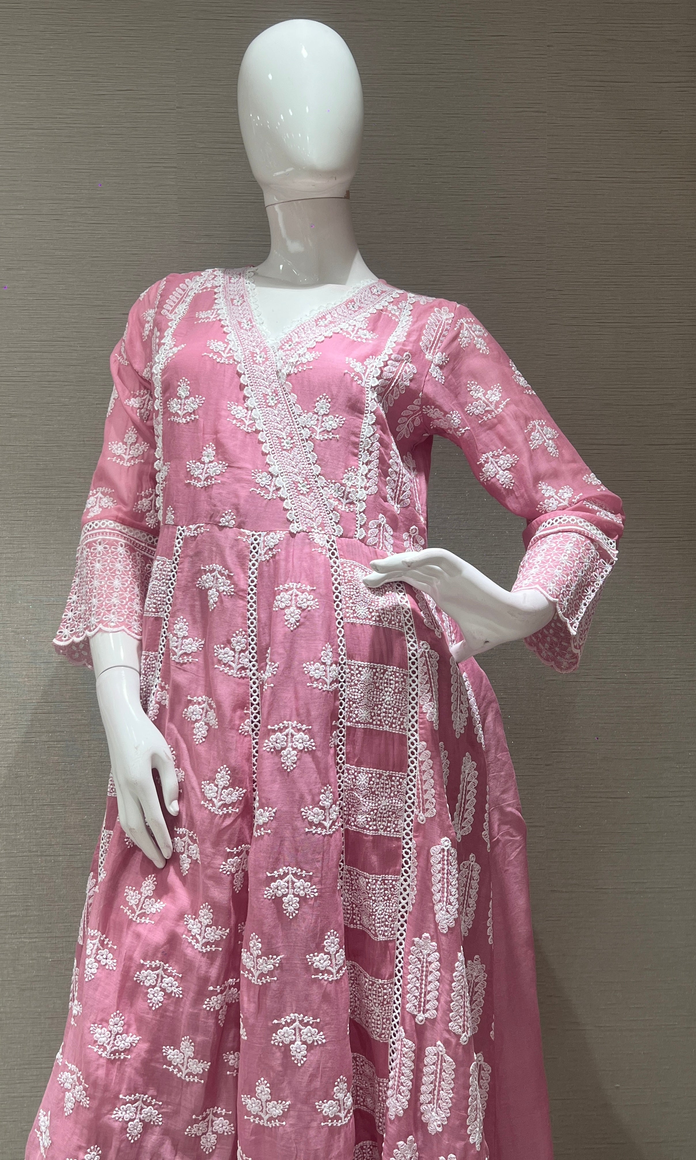 PINK Chikankari Anarkali kurta set