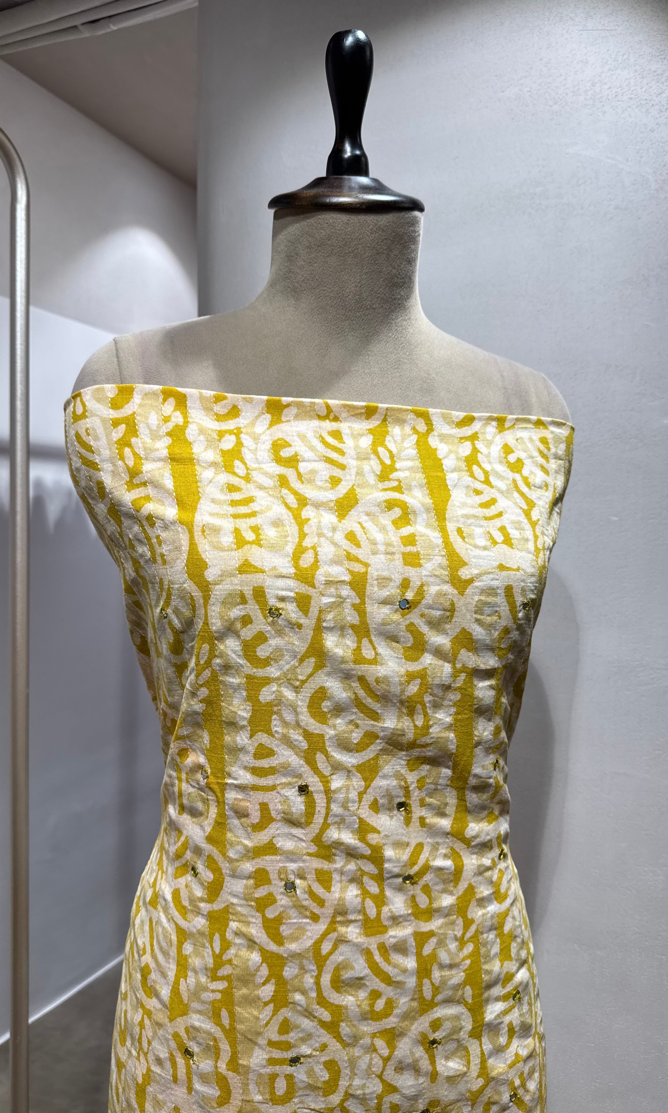 YELLOW ETHNIC PRINTED DRESS MATERIAL
