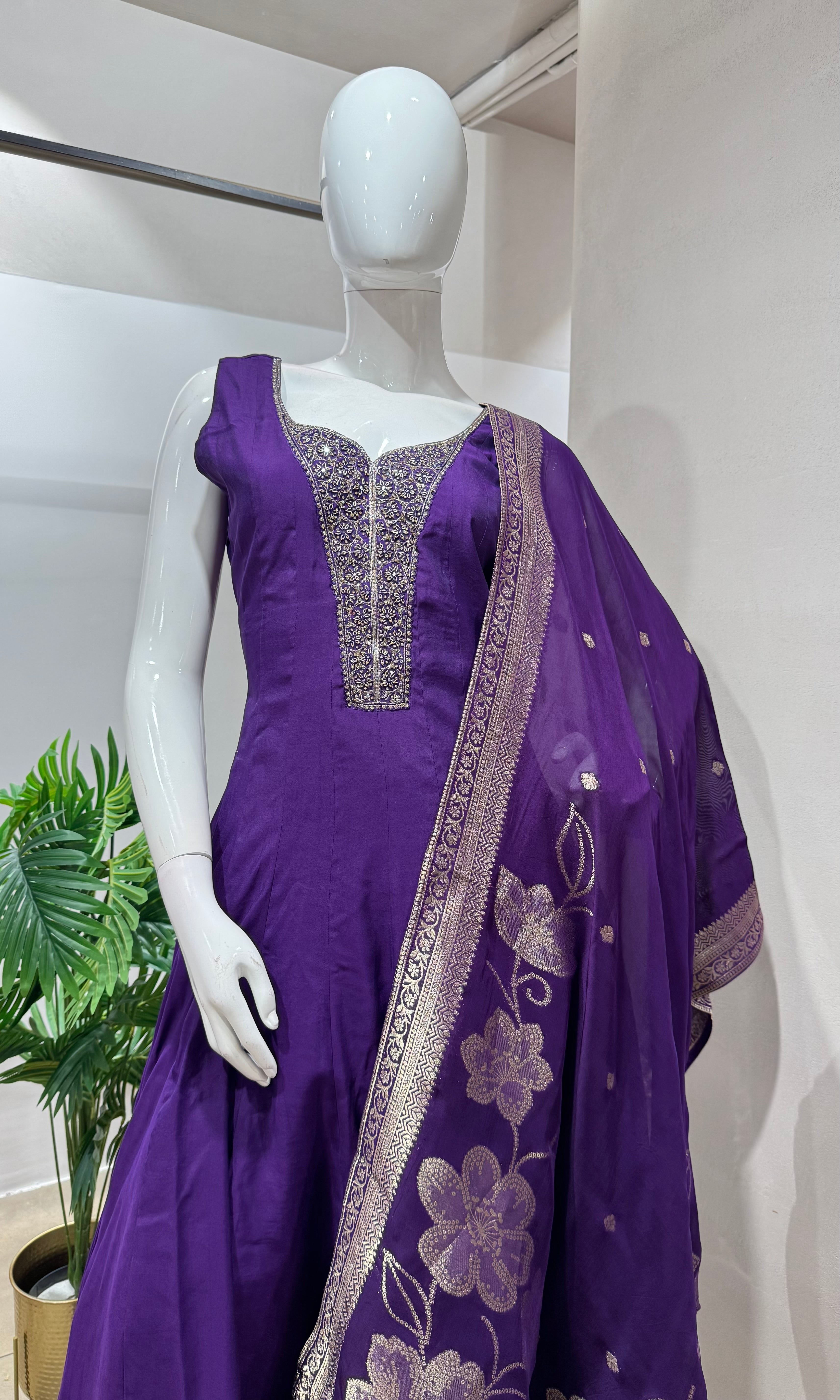 Purple GOLD EMBROIDERY ANARKALI